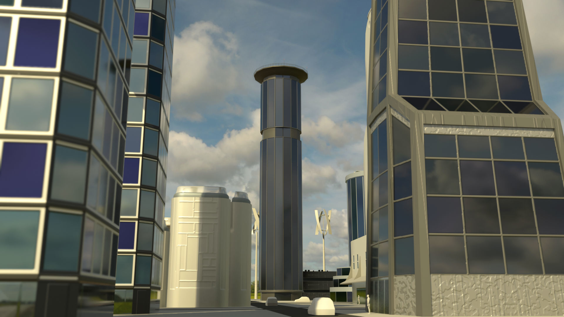 13 Futuristic City Buildings Low-poly 3D model_9