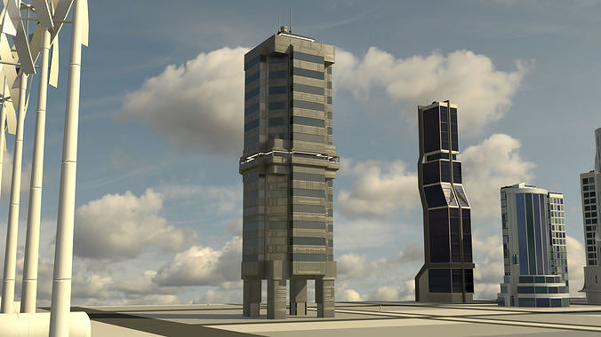 13 Futuristic City Buildings Low-poly 3D model 6
