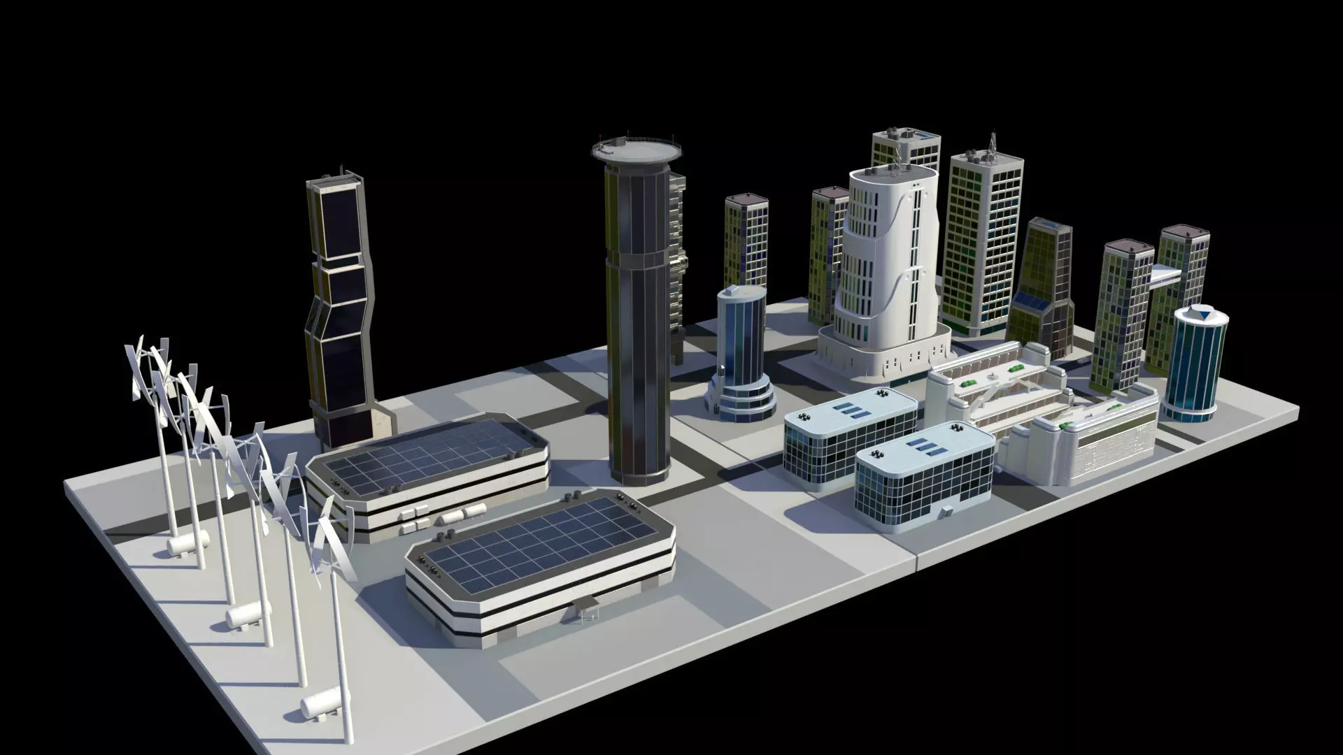 13 Futuristic City Buildings Low-poly 3D model_0