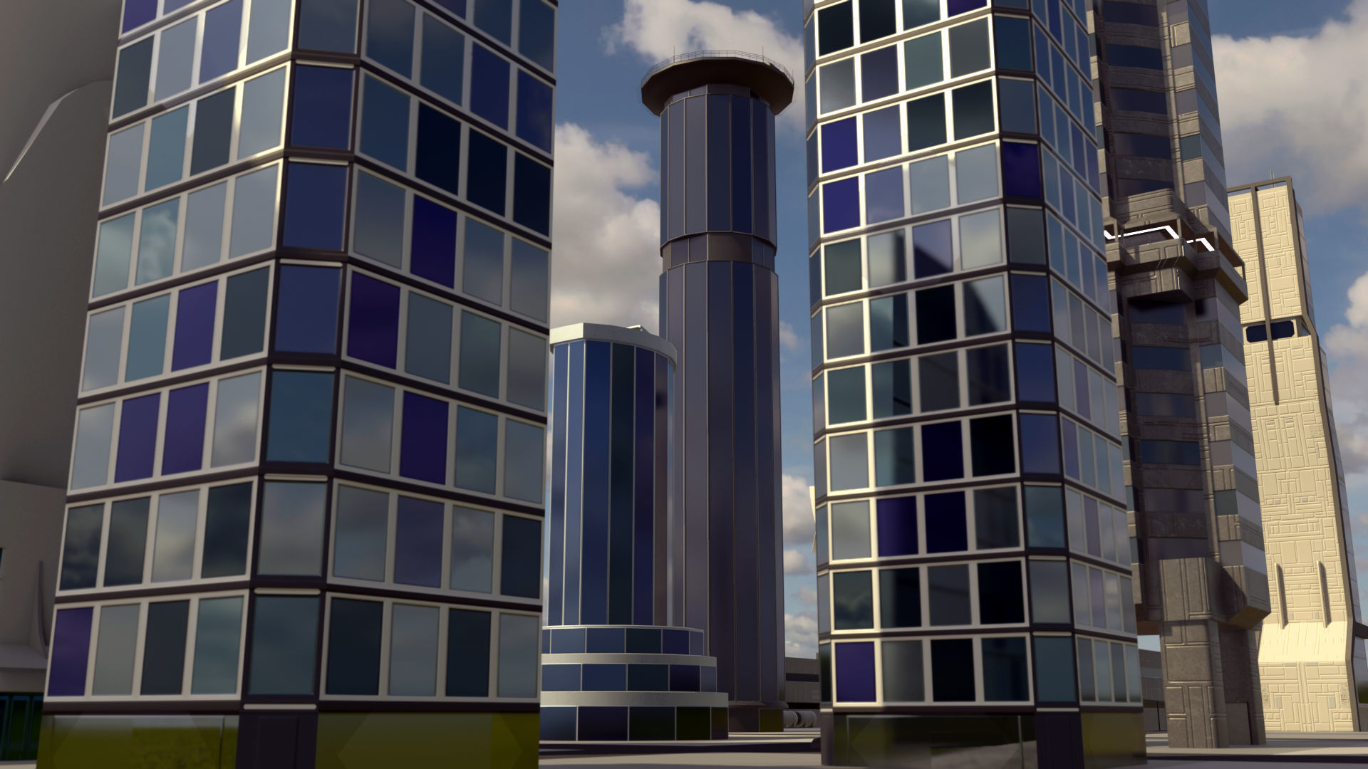 13 Futuristic City Buildings Low-poly 3D model_7