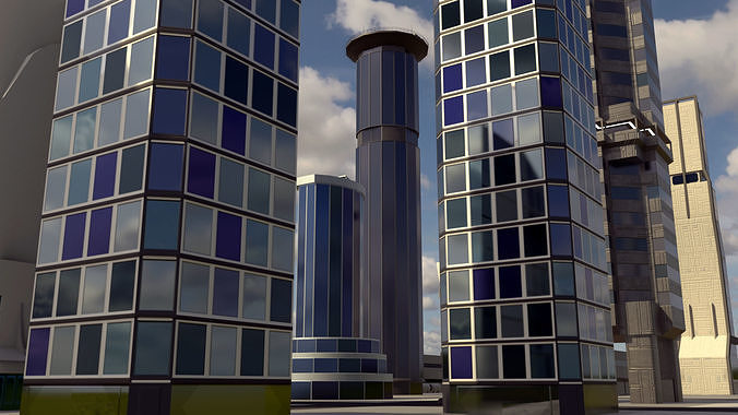 13 Futuristic City Buildings Low-poly 3D model 7