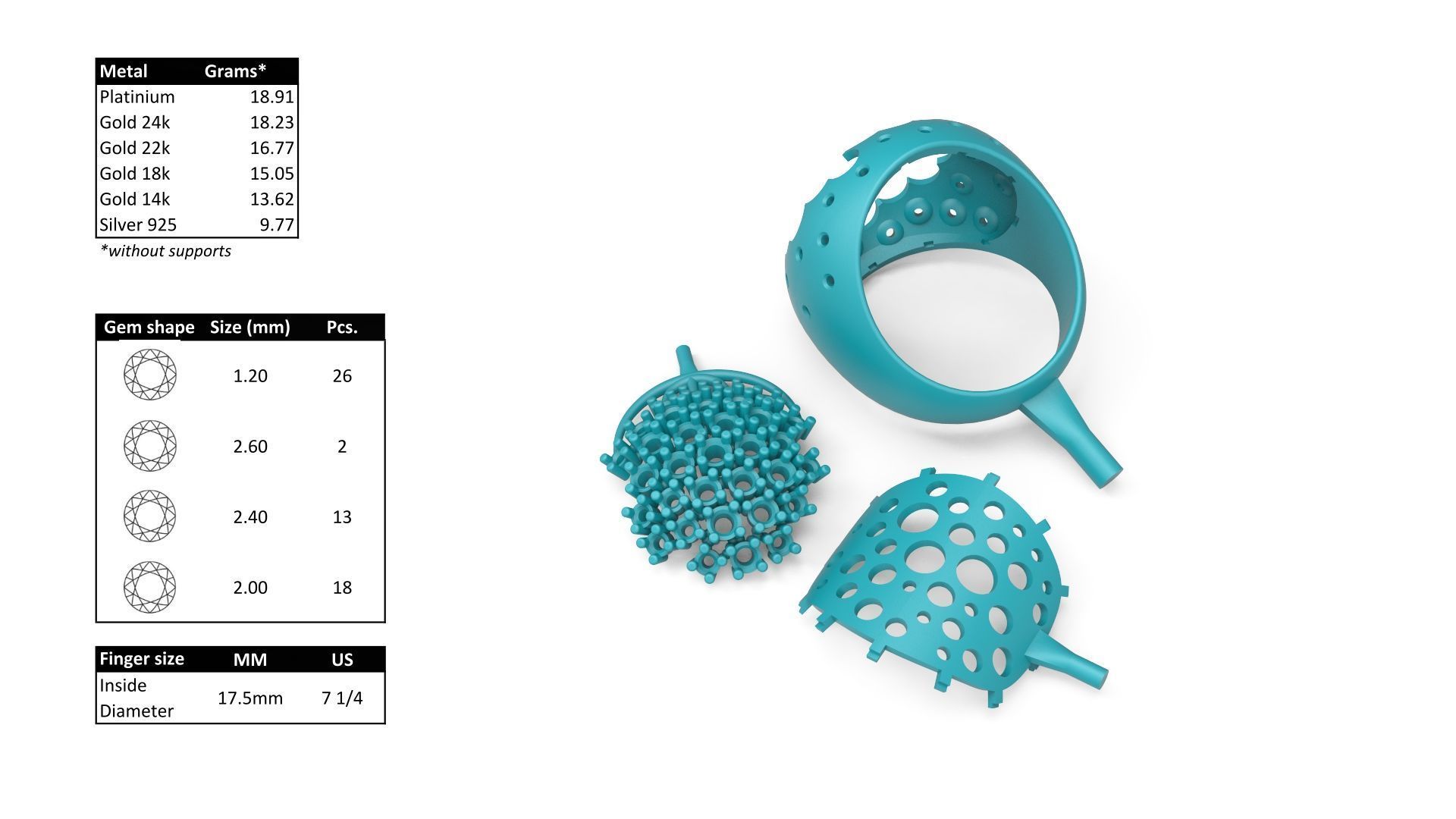 Sapphire ring with diamonds 3D print model_2