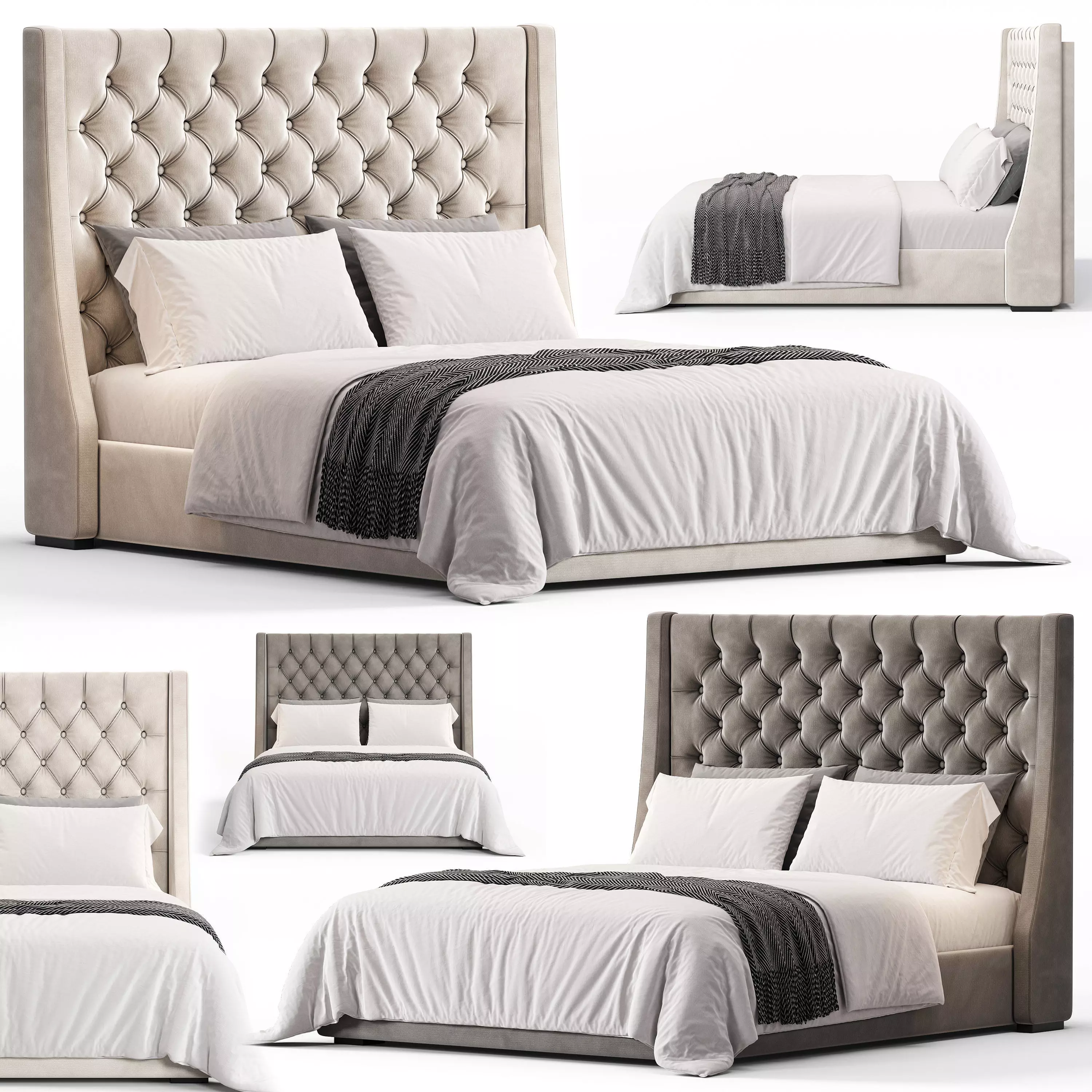 Barron Beds Zoya Grandeur Curved Wingback Bed Frame 3D model