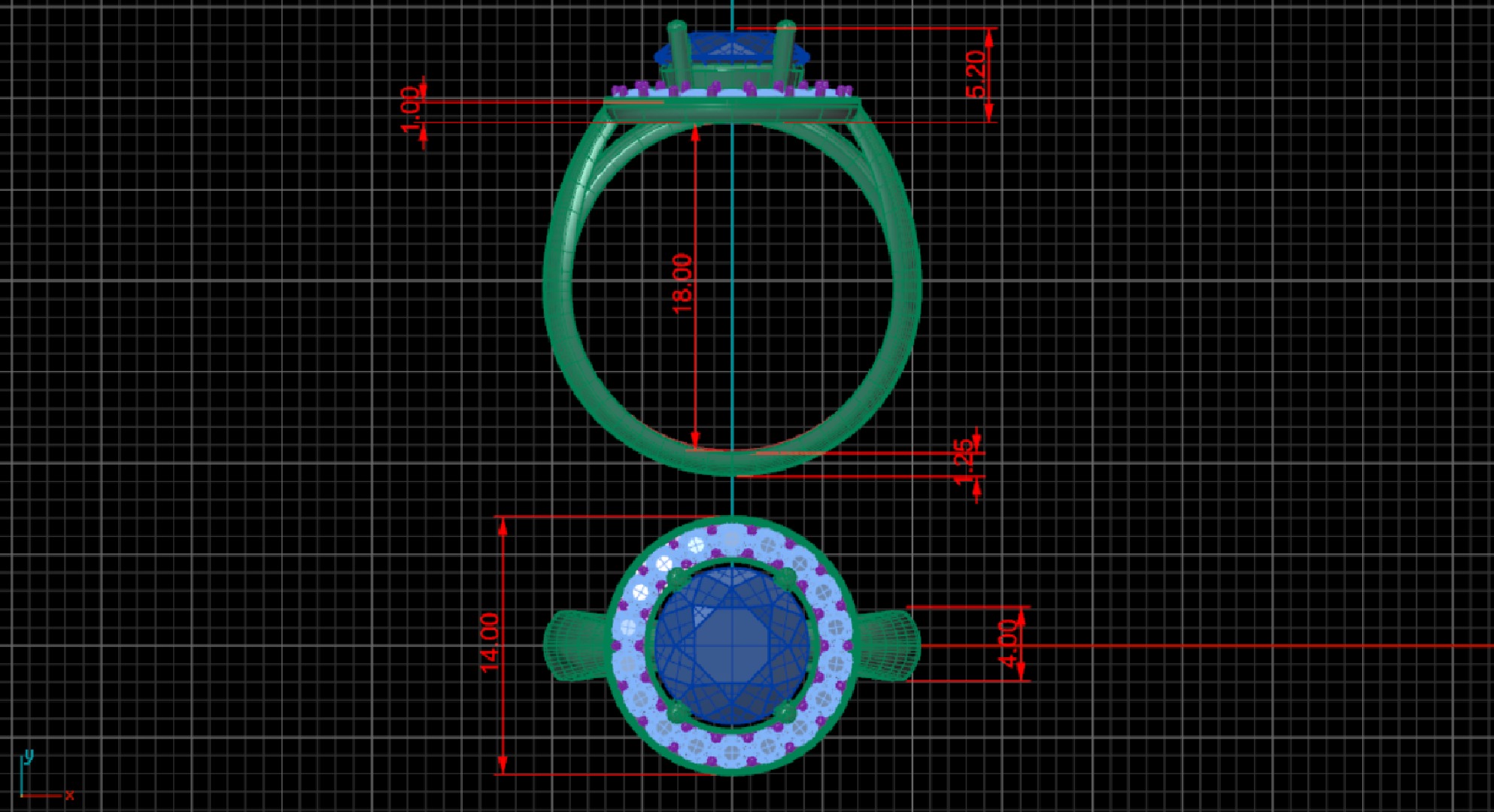 Ring with round gem 8mm for Gold  CNC or 3D print model_16