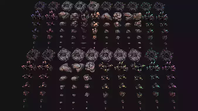 Ore Iron Gems Metal Crystals Minerals Industrial Resources Set Low-poly 3D model