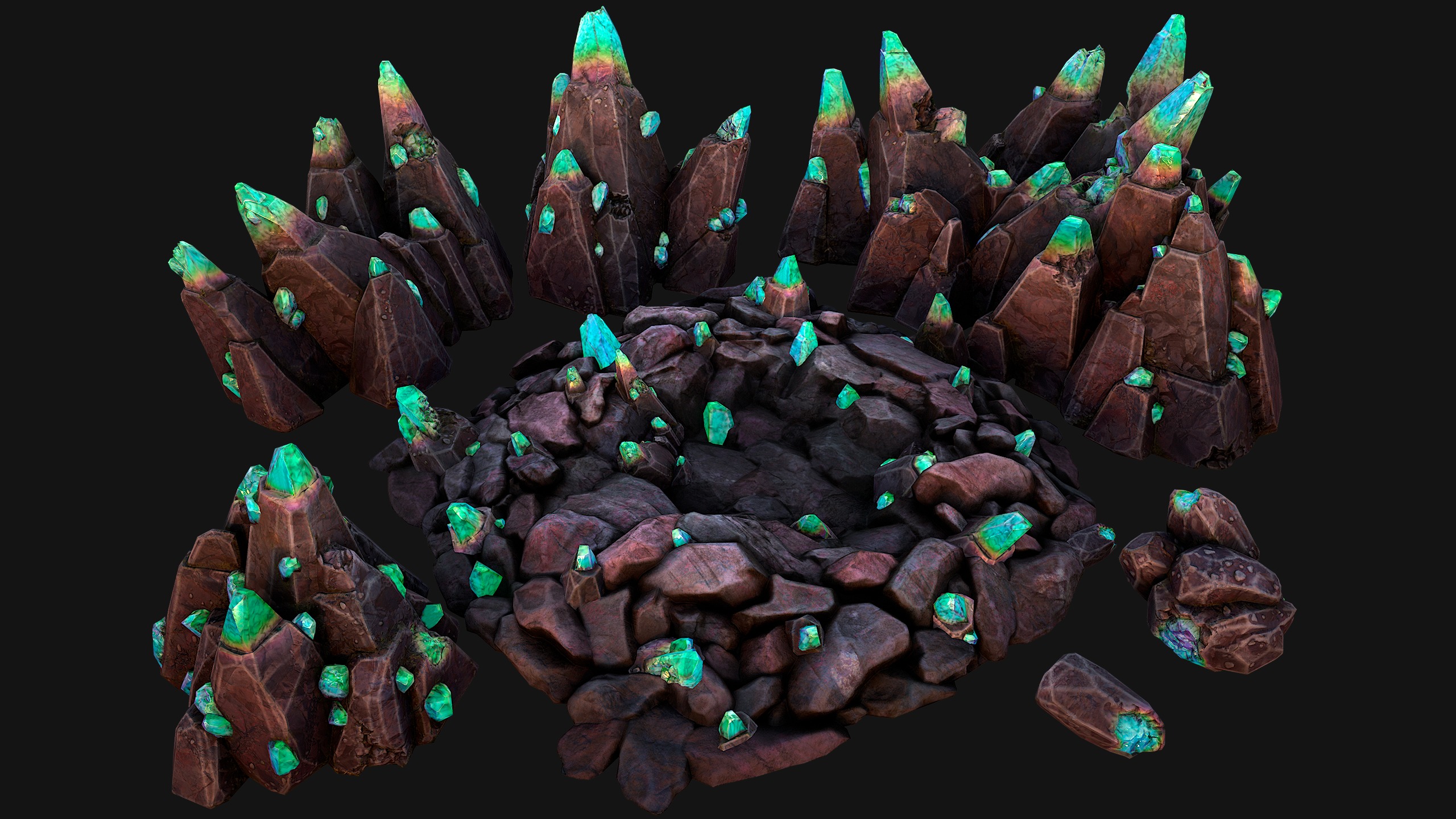 Ore Iron Gems Metal Crystals Minerals Industrial Resources Set Low-poly 3D model_45