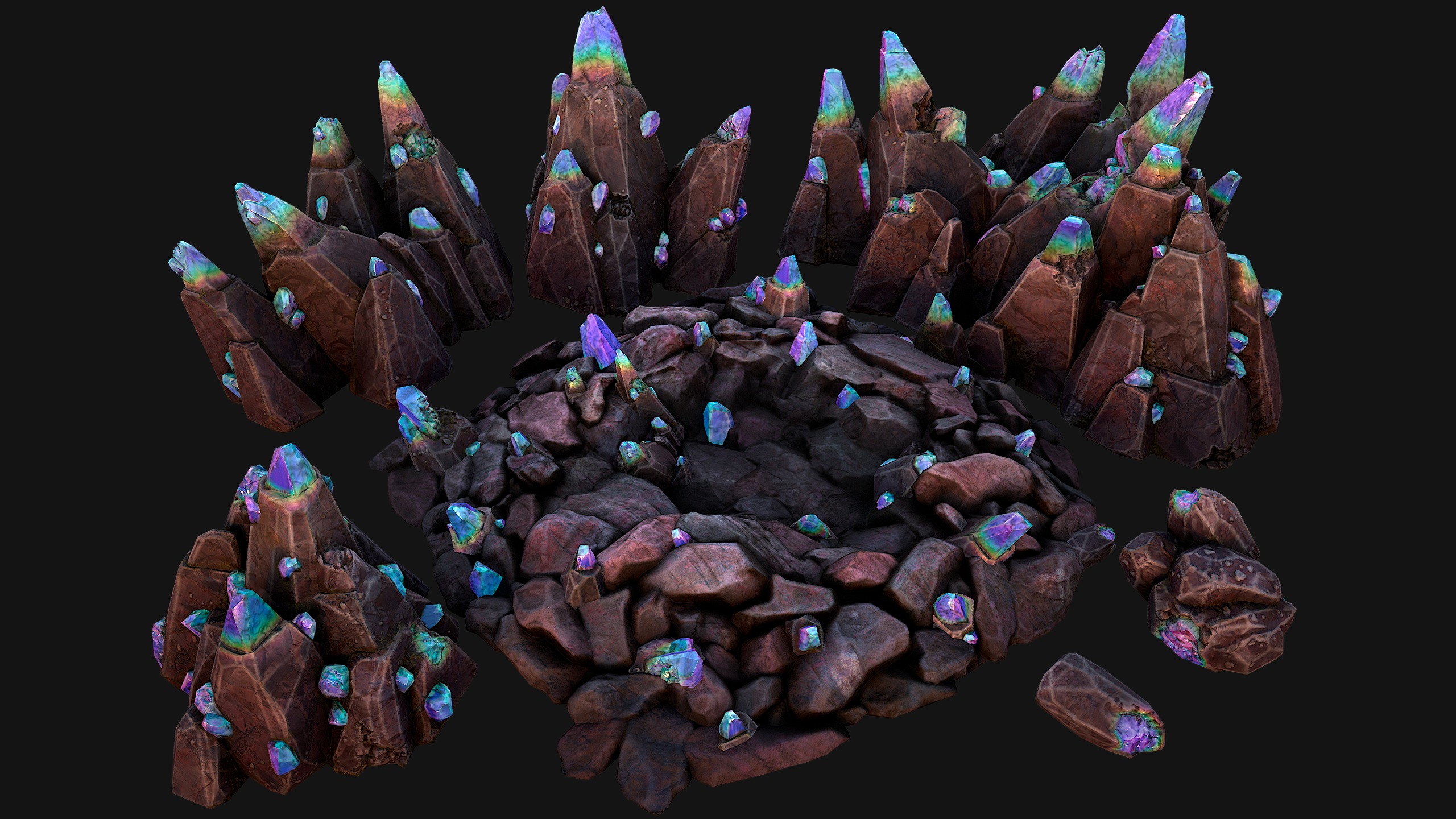 Ore Iron Gems Metal Crystals Minerals Industrial Resources Set Low-poly 3D model_47