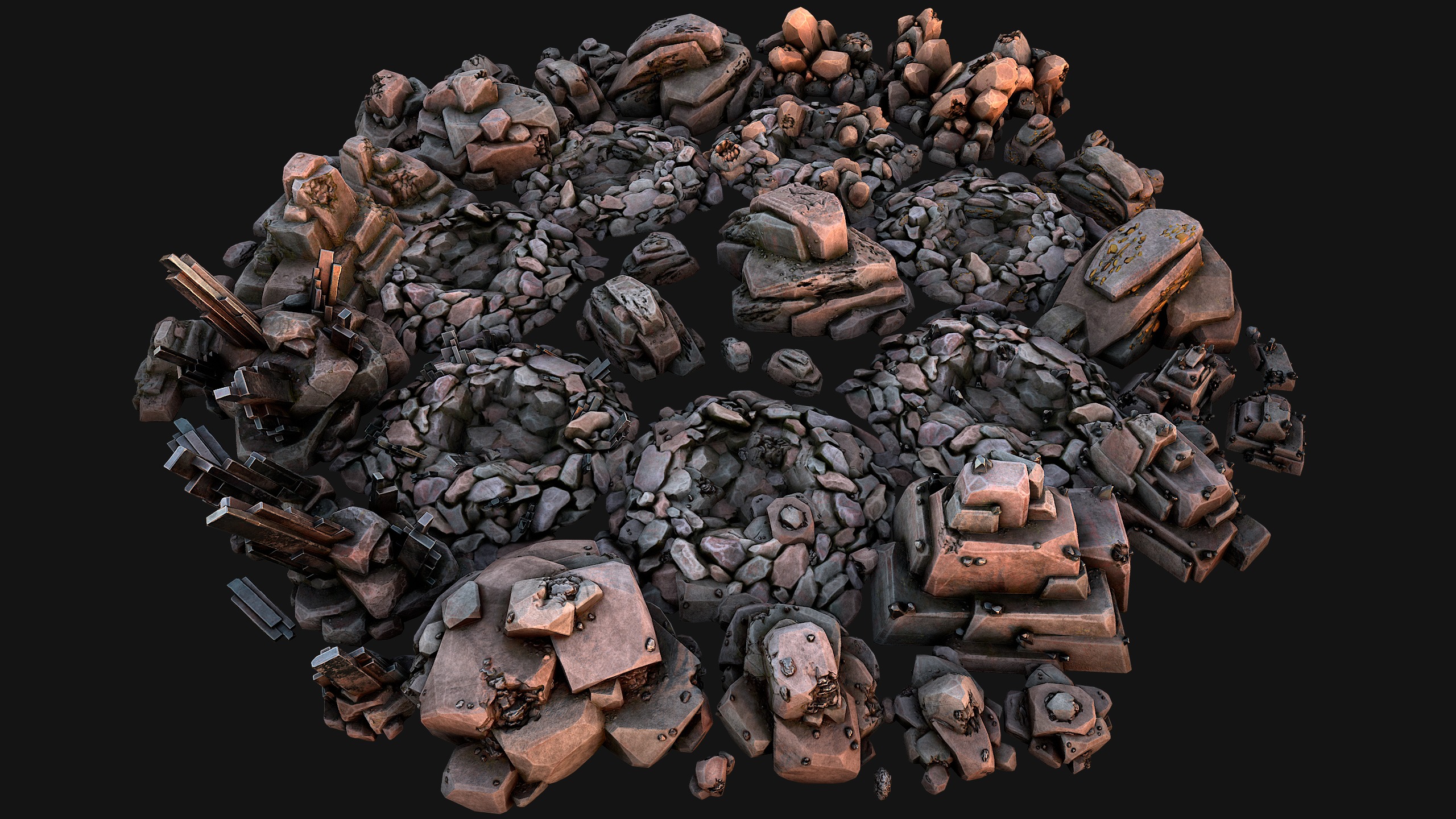 Ore Iron Gems Metal Crystals Minerals Industrial Resources Set Low-poly 3D model_42