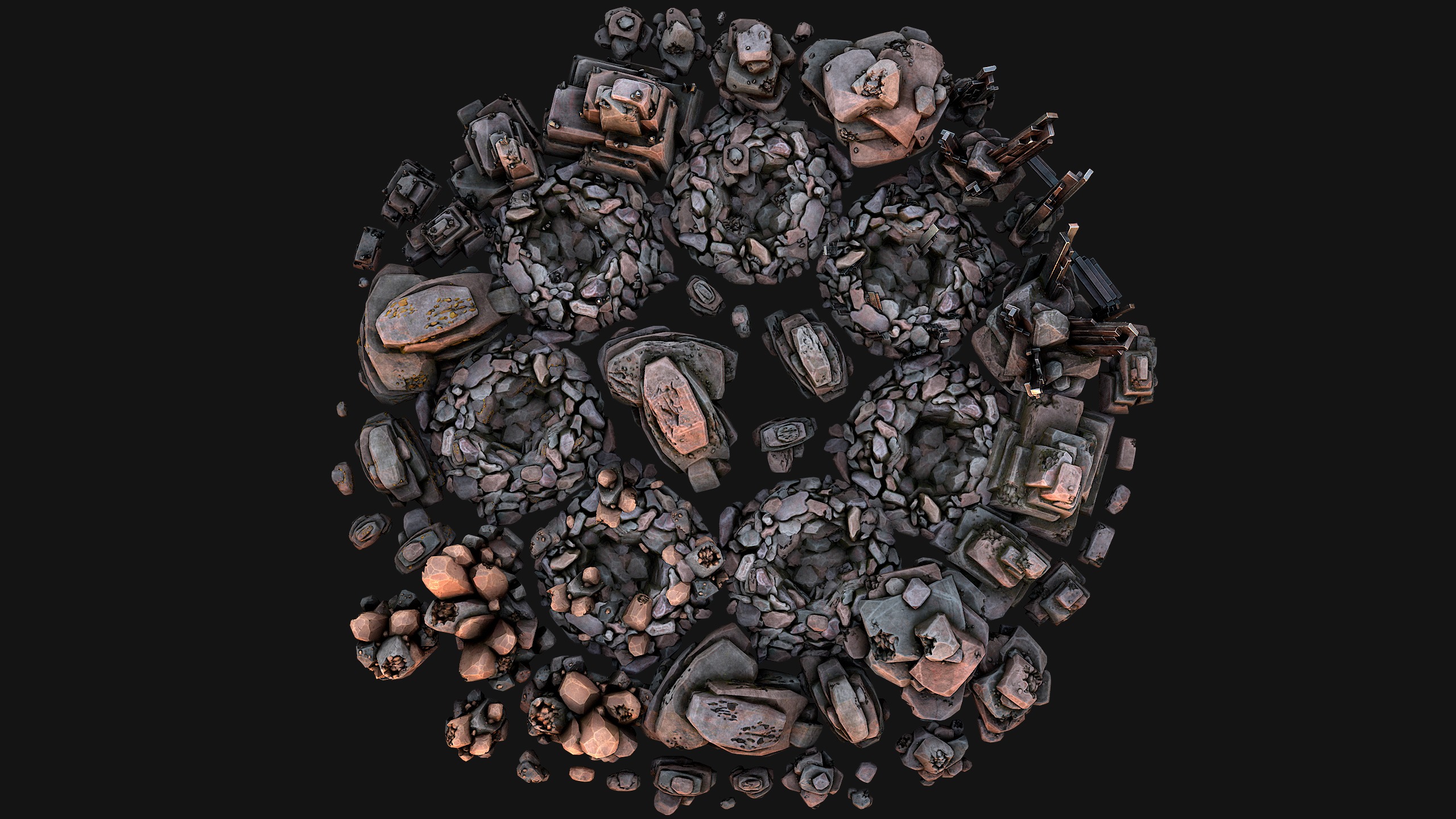 Ore Iron Gems Metal Crystals Minerals Industrial Resources Set Low-poly 3D model_39