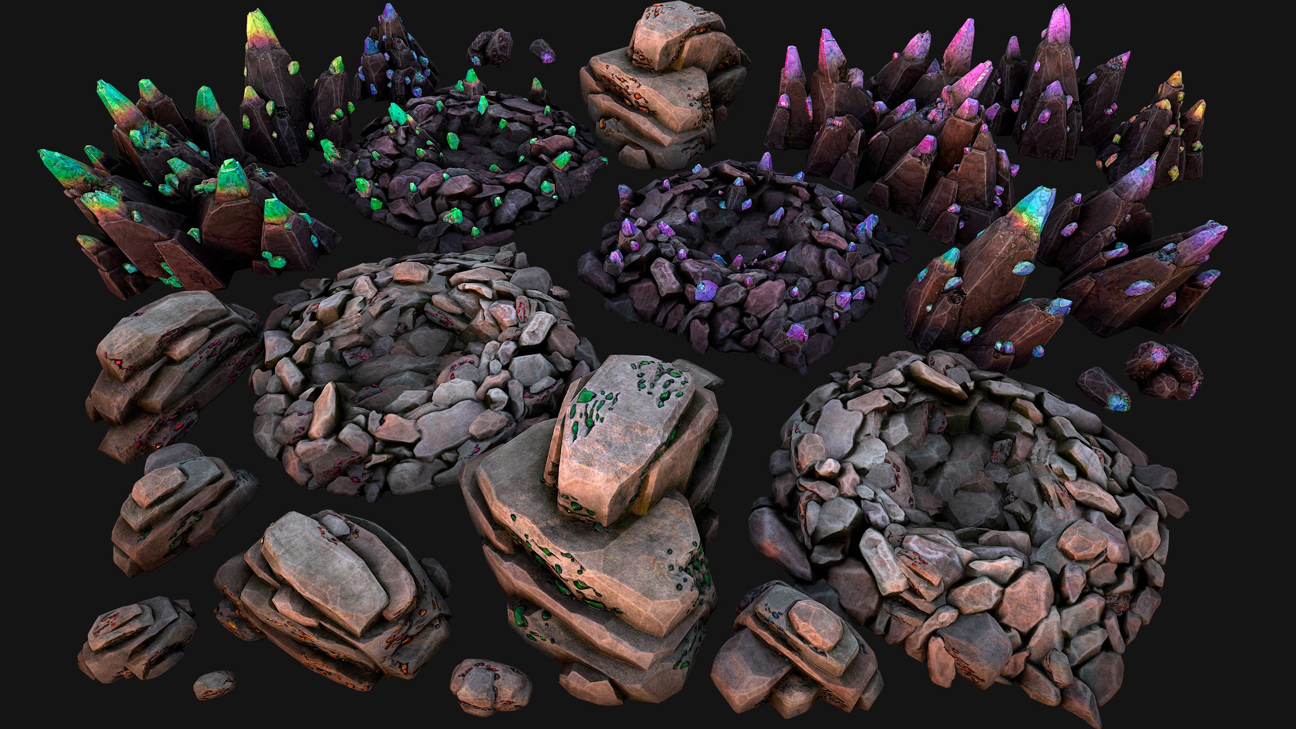 Ore Iron Gems Metal Crystals Minerals Industrial Resources Set Low-poly 3D model_60