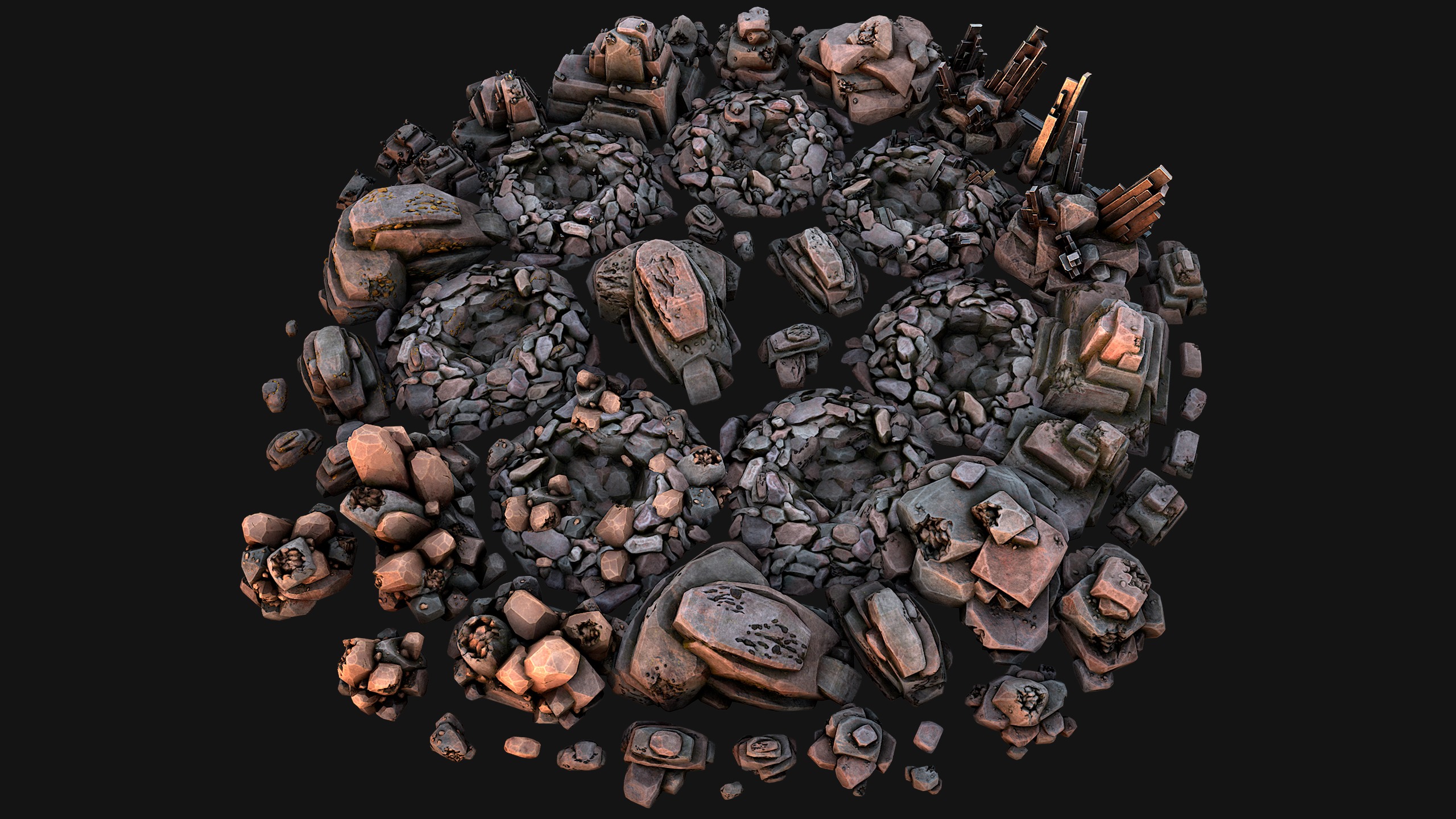 Ore Iron Gems Metal Crystals Minerals Industrial Resources Set Low-poly 3D model_40