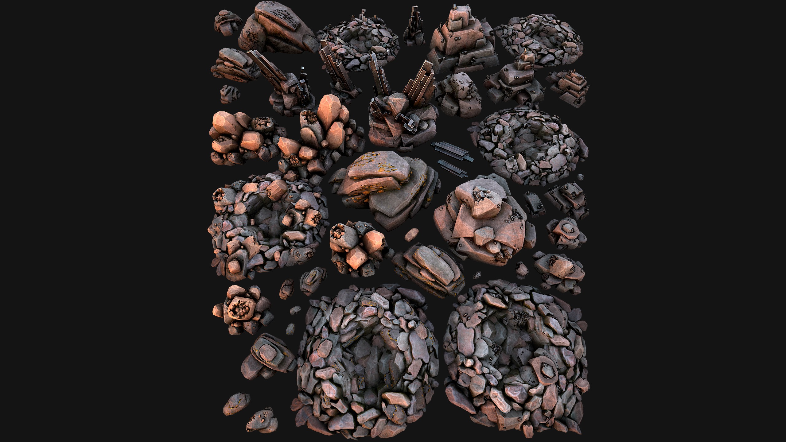 Ore Minerals Gold Iron Copper Coal Resource Pack for Mine Cave 3D Model Collection_22