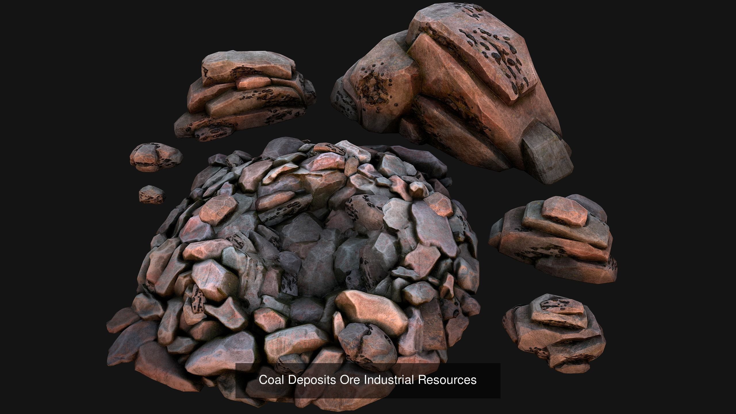 Ore Minerals Gold Iron Copper Coal Resource Pack for Mine Cave 3D Model Collection_17