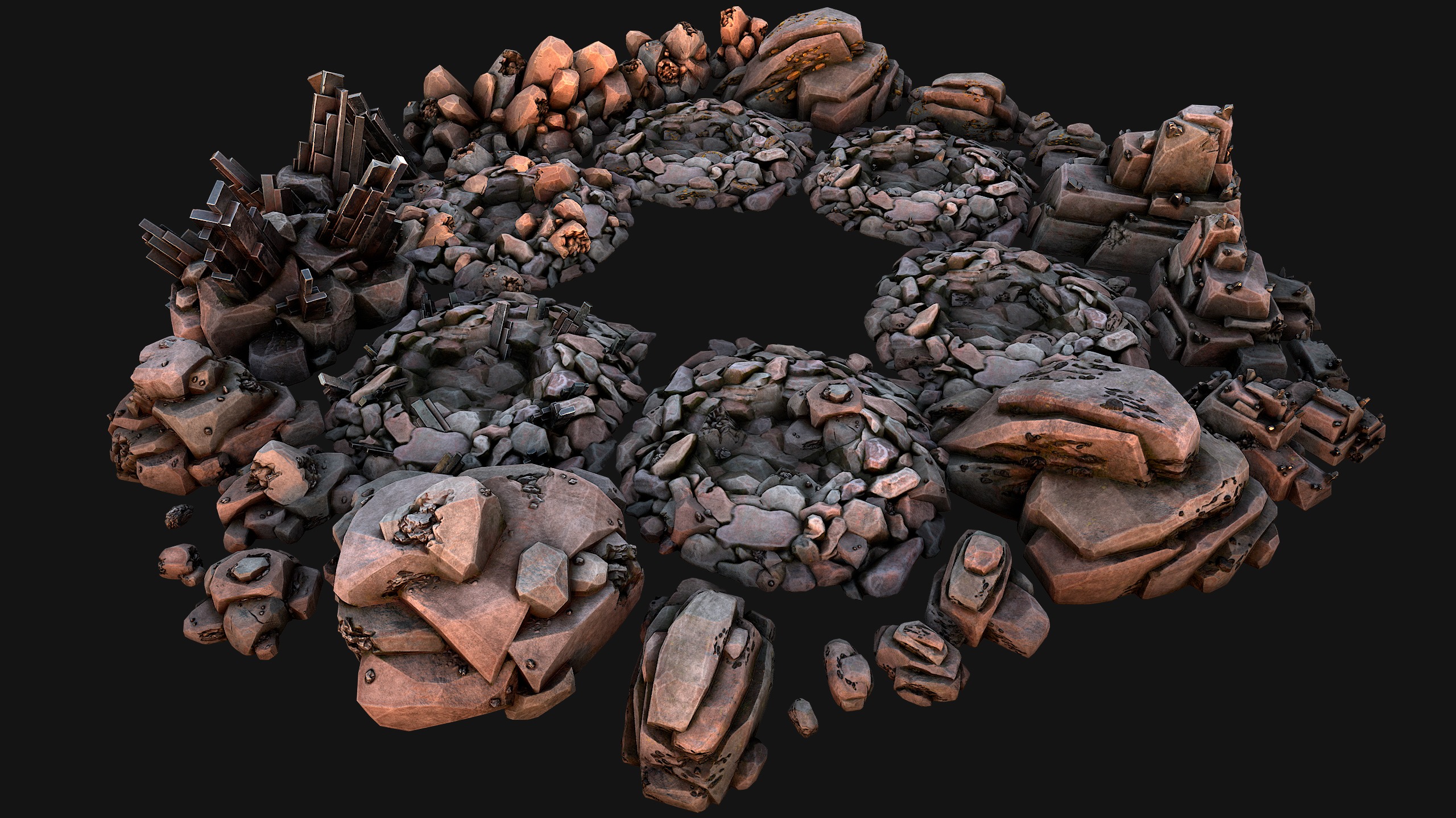 Ore Minerals Gold Iron Copper Coal Resource Pack for Mine Cave 3D Model Collection_14