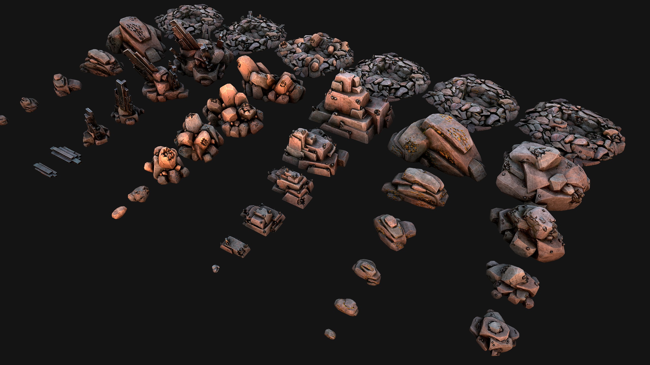 Ore Minerals Gold Iron Copper Coal Resource Pack for Mine Cave 3D Model Collection_8