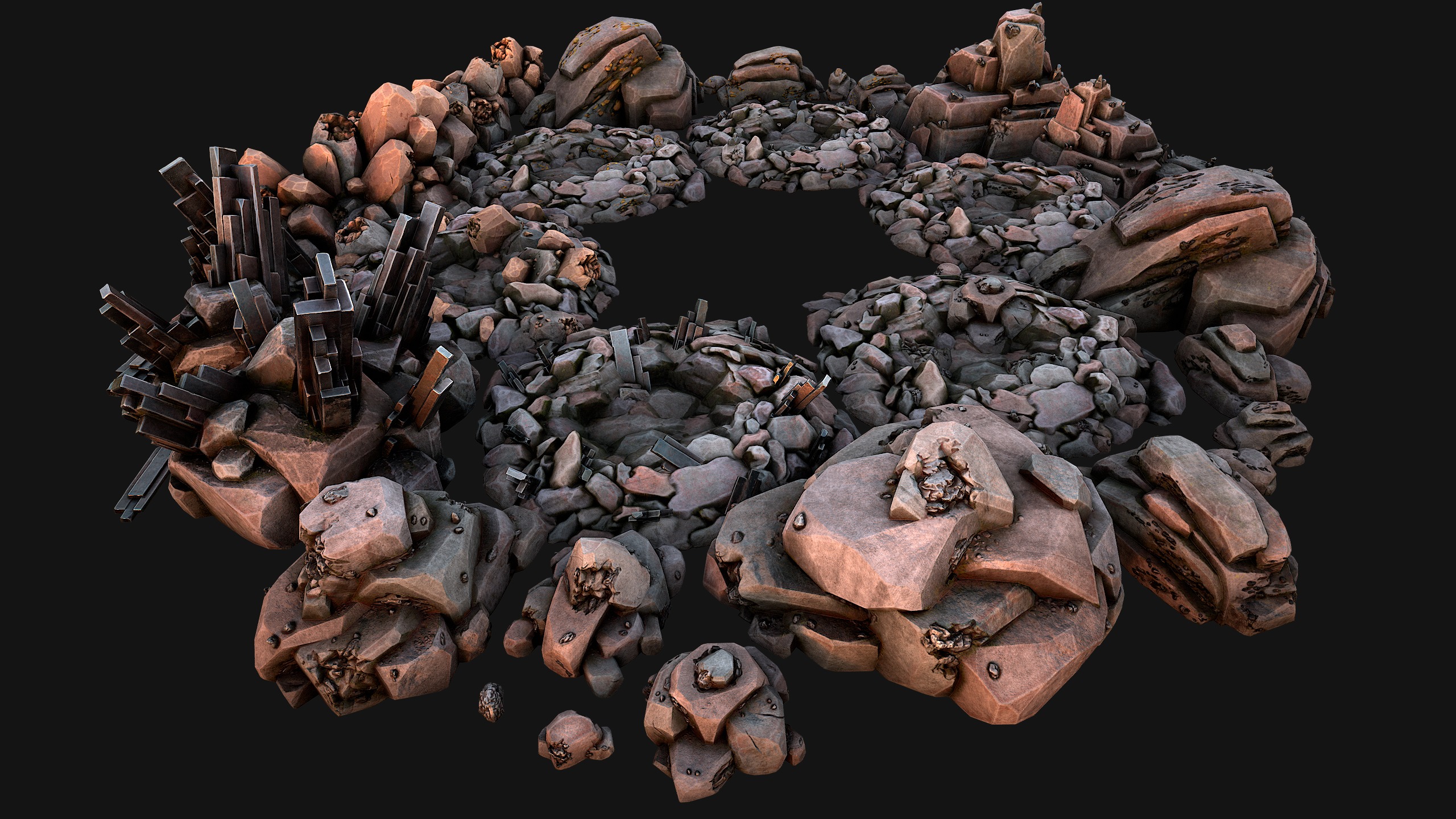 Ore Minerals Gold Iron Copper Coal Resource Pack for Mine Cave 3D Model Collection_12