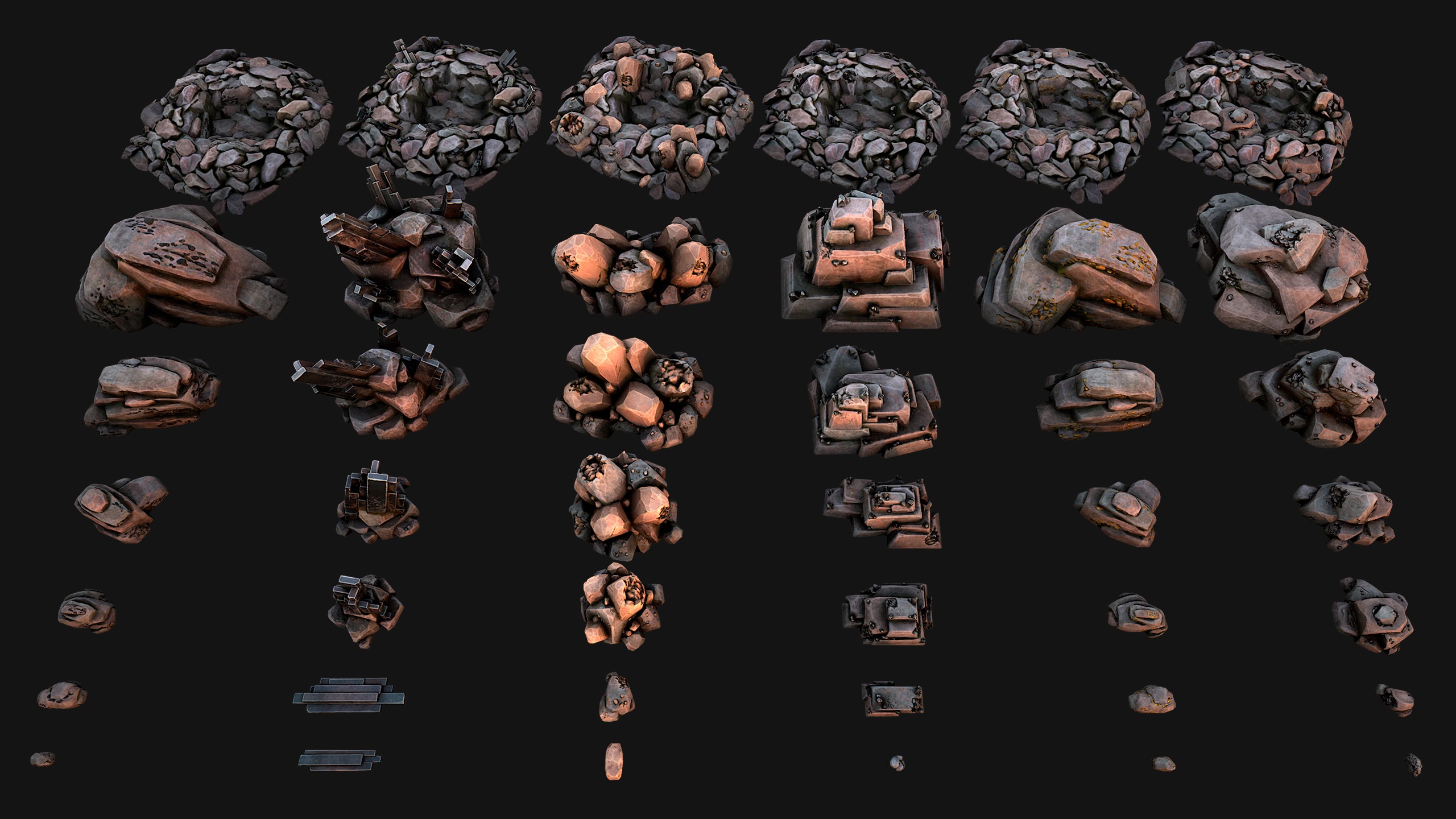 Ore Minerals Gold Iron Copper Coal Resource Pack for Mine Cave 3D Model Collection_6
