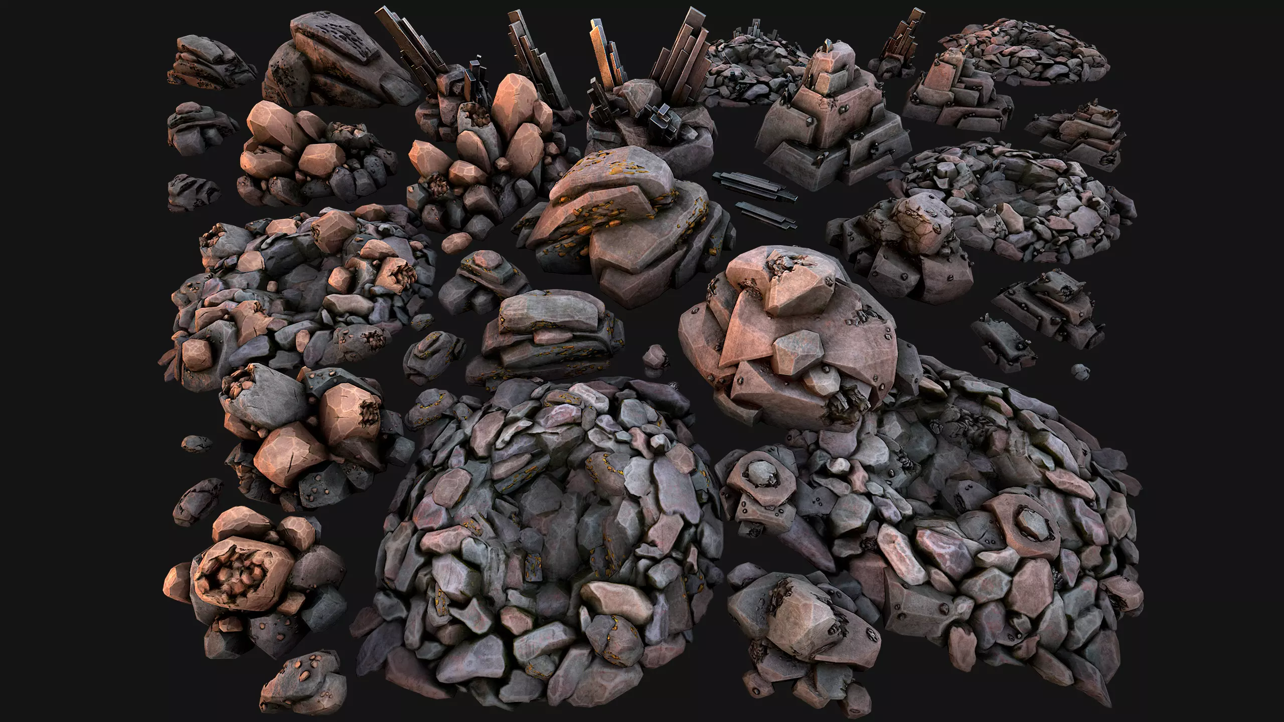 Ore Minerals Gold Iron Copper Coal Resource Pack for Mine Cave 3D Model Collection_0