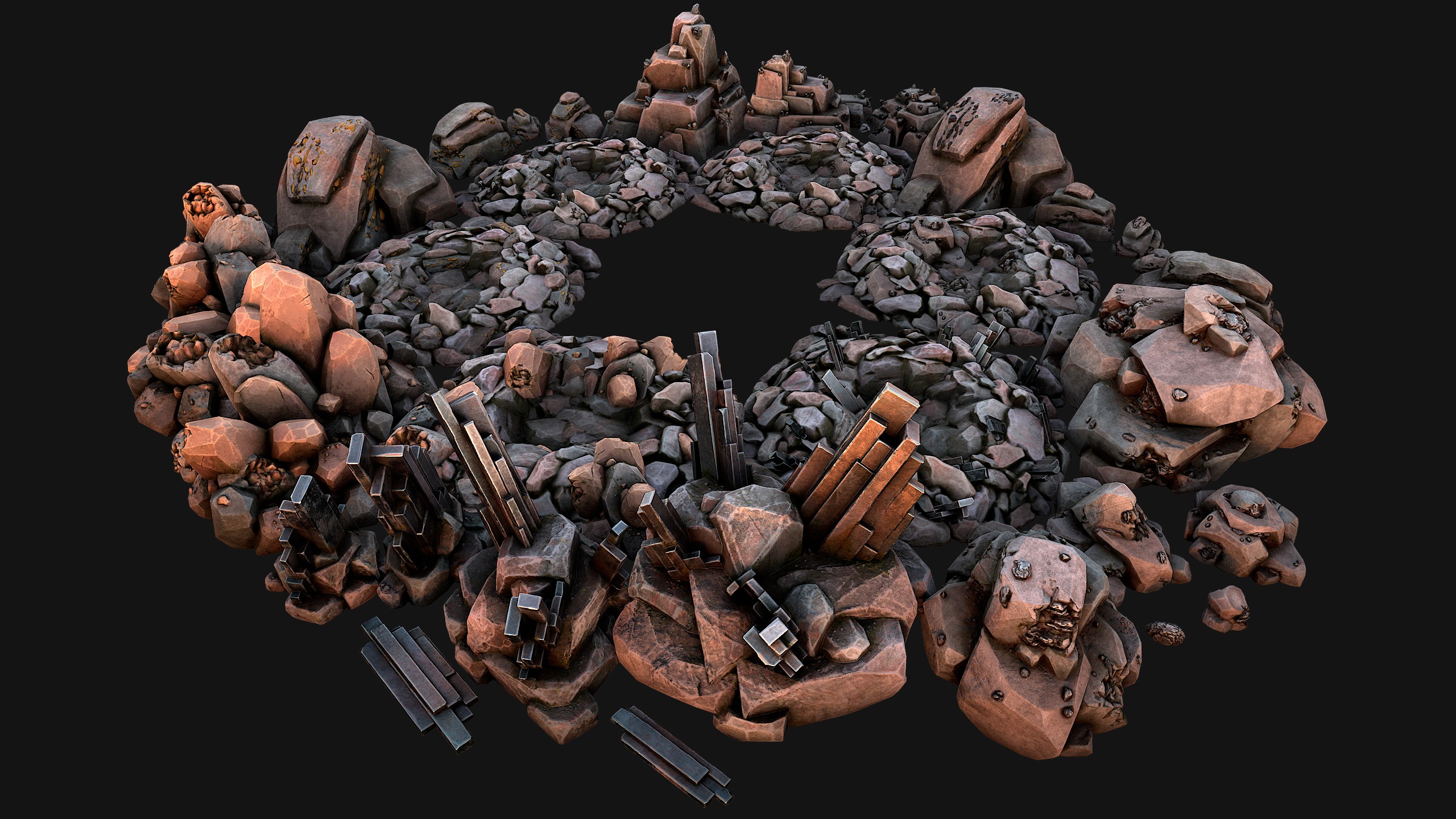 Ore Minerals Gold Iron Copper Coal Resource Pack for Mine Cave 3D Model Collection_21