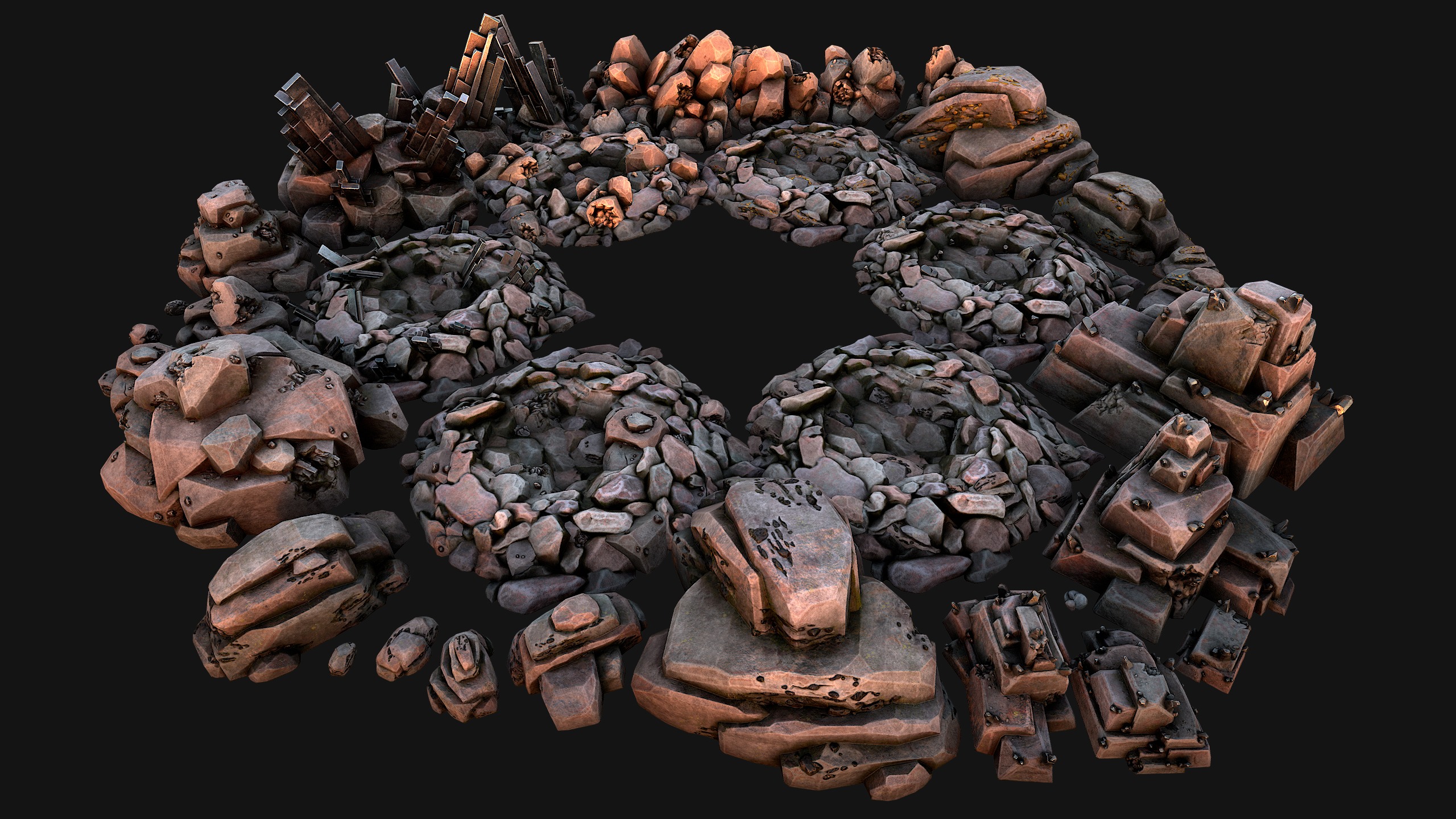 Ore Minerals Gold Iron Copper Coal Resource Pack for Mine Cave 3D Model Collection_16