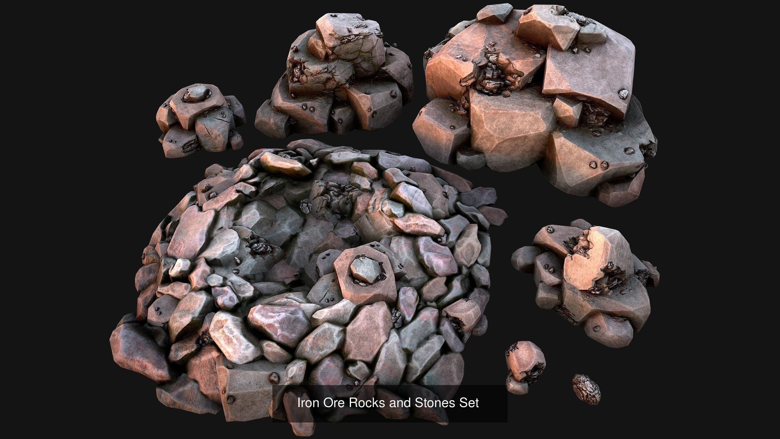 Ore Minerals Gold Iron Copper Coal Resource Pack for Mine Cave 3D Model Collection_11