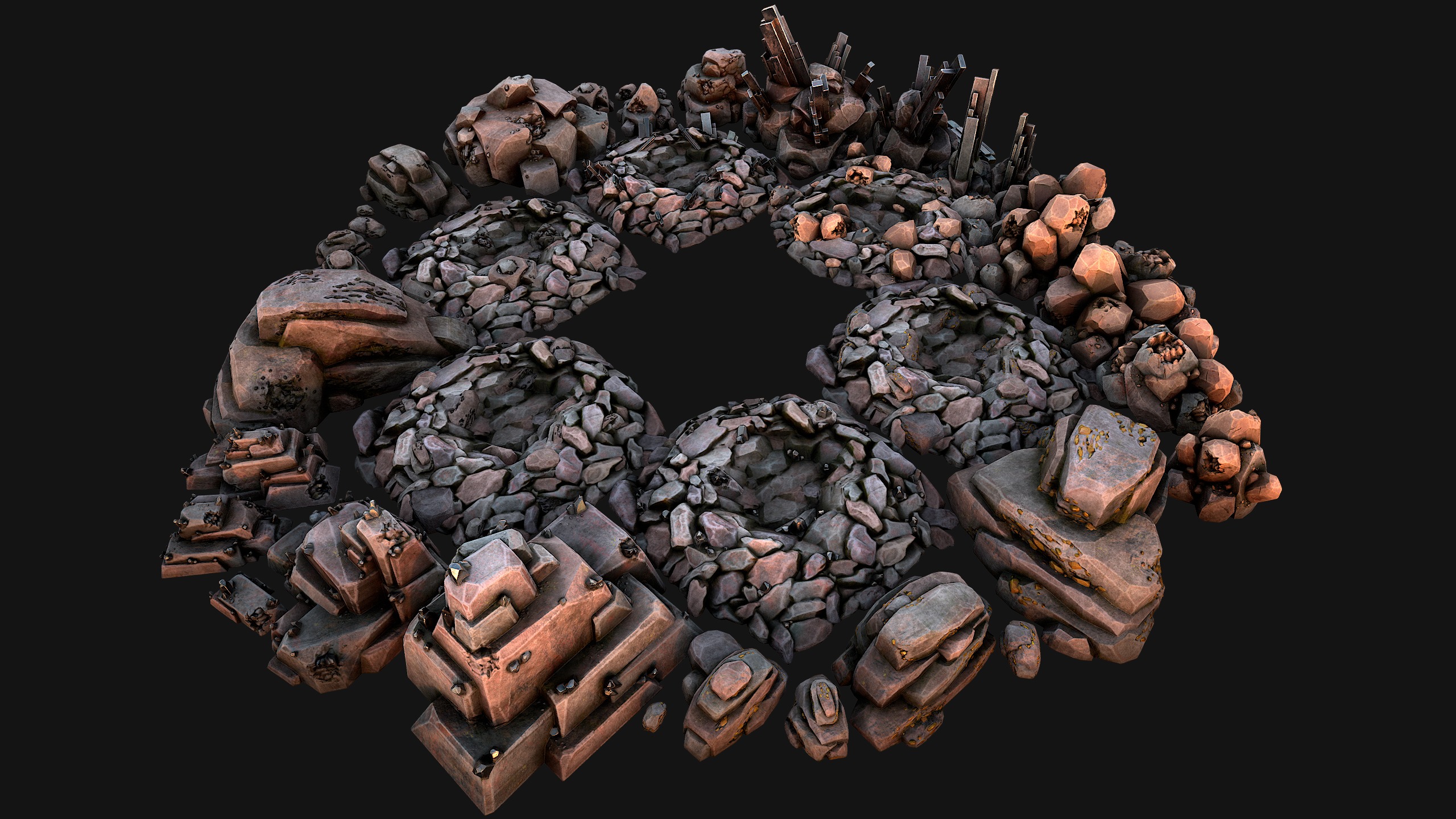 Ore Minerals Gold Iron Copper Coal Resource Pack for Mine Cave 3D Model Collection_18