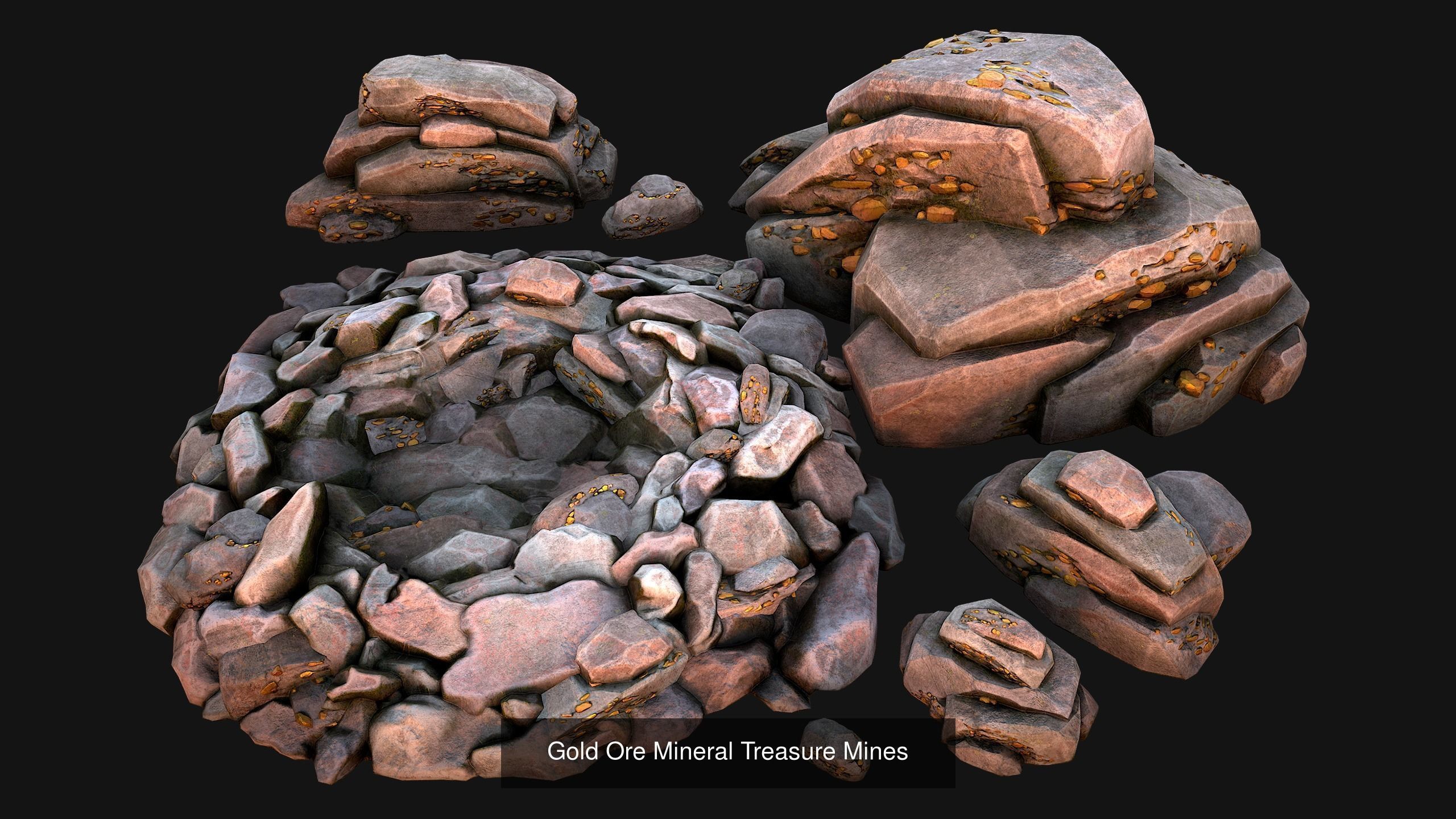 Ore Minerals Gold Iron Copper Coal Resource Pack for Mine Cave 3D Model Collection_9