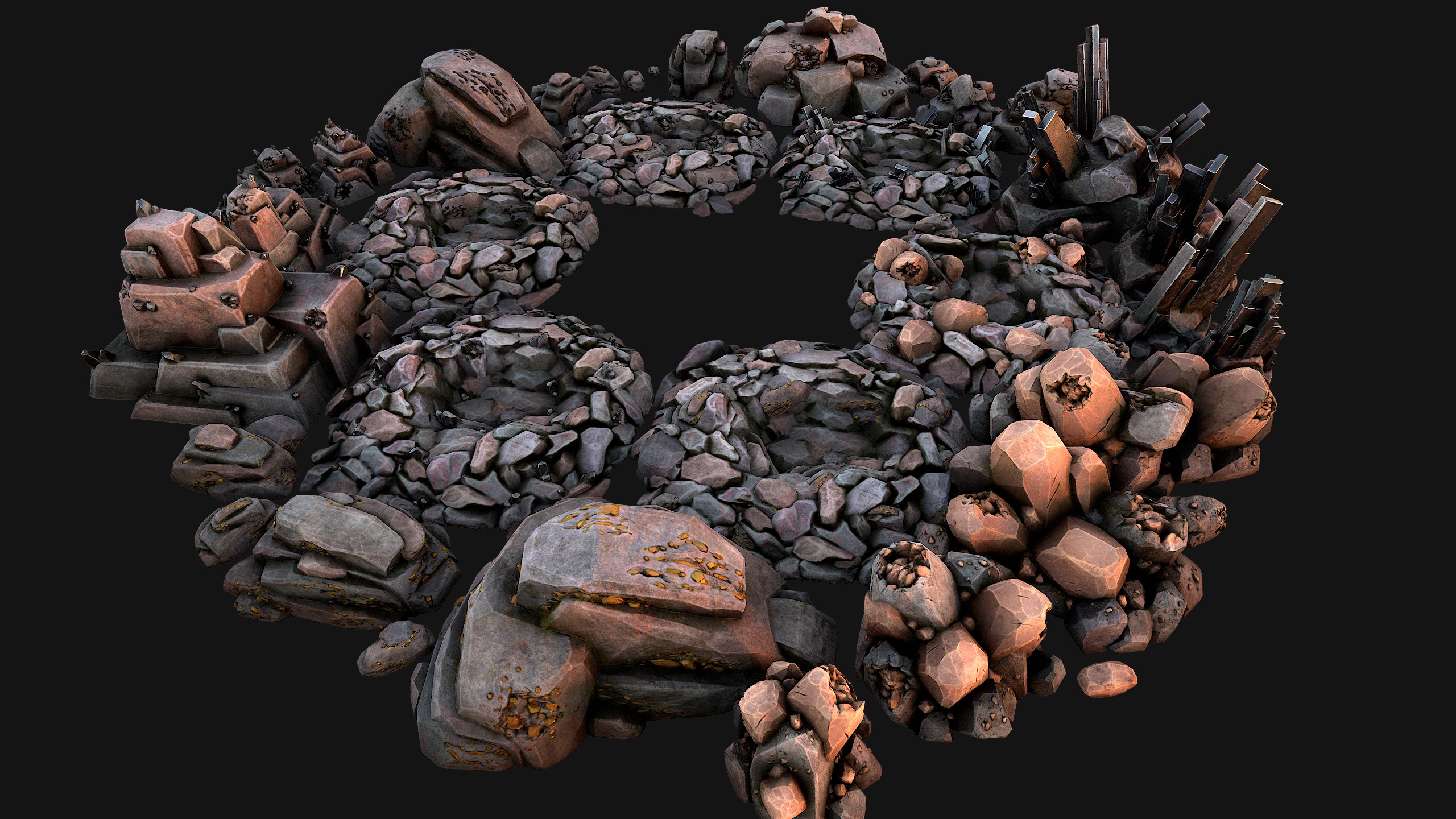 Ore Minerals Gold Iron Copper Coal Resource Pack for Mine Cave 3D Model Collection_19