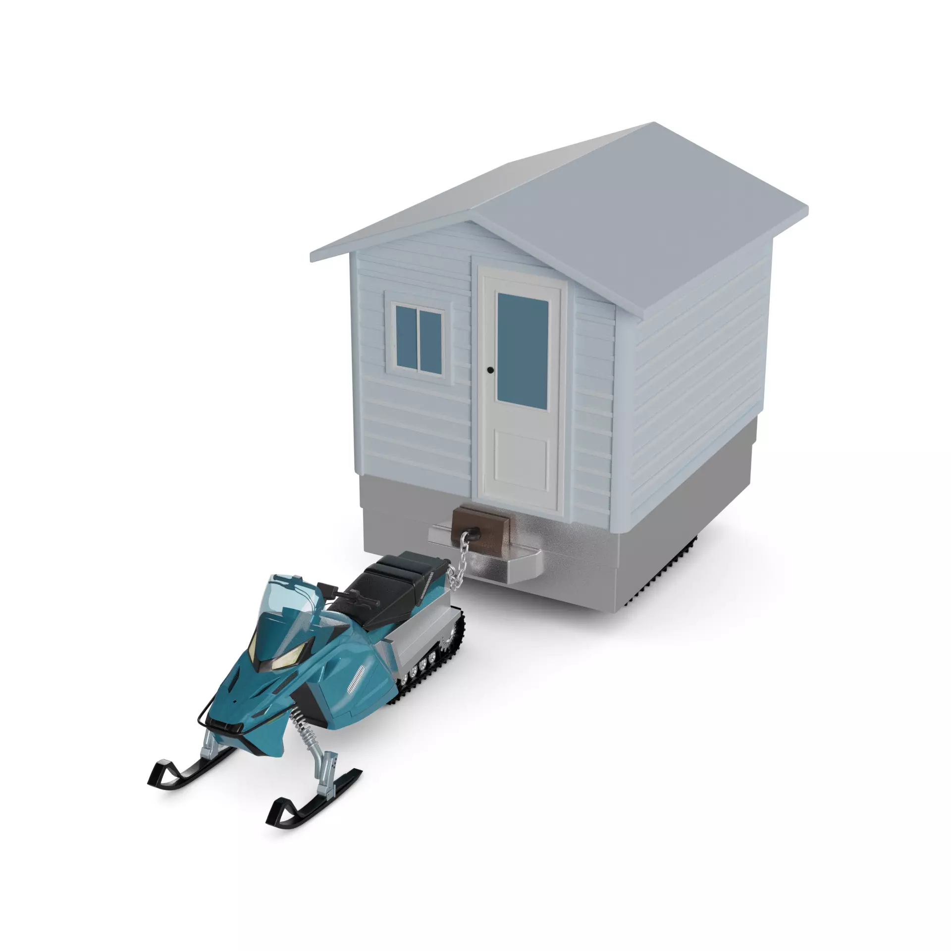 Snowmobile Fishing Shack 3D model_0