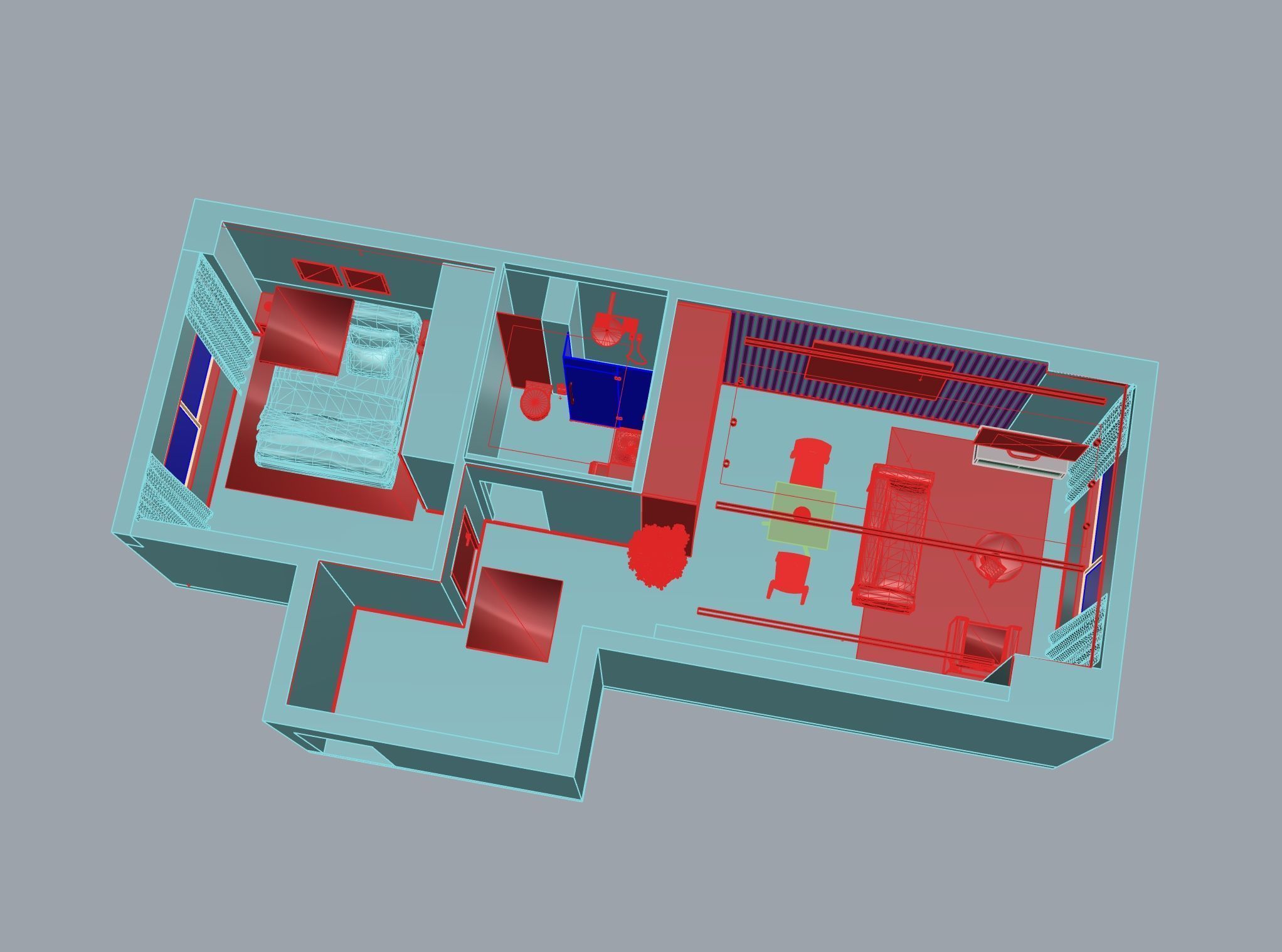 Living Room with Bedroom and Bathroom Interior 3D model_8