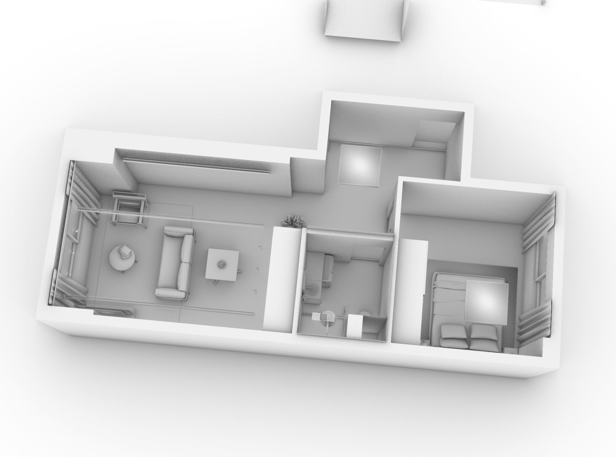 Living Room with Bedroom and Bathroom Interior 3D model_7