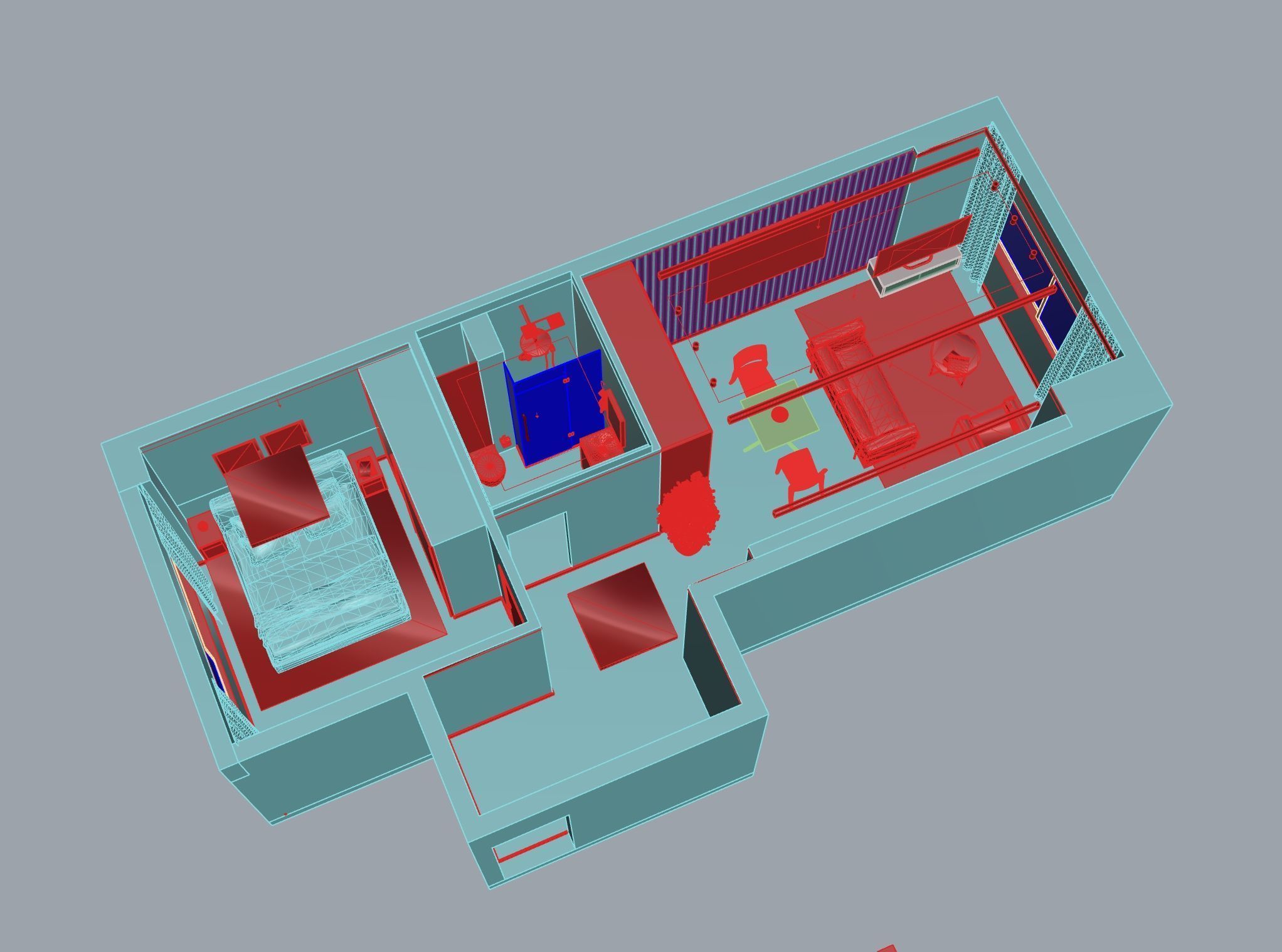 Living Room with Bedroom and Bathroom Interior 3D model_9