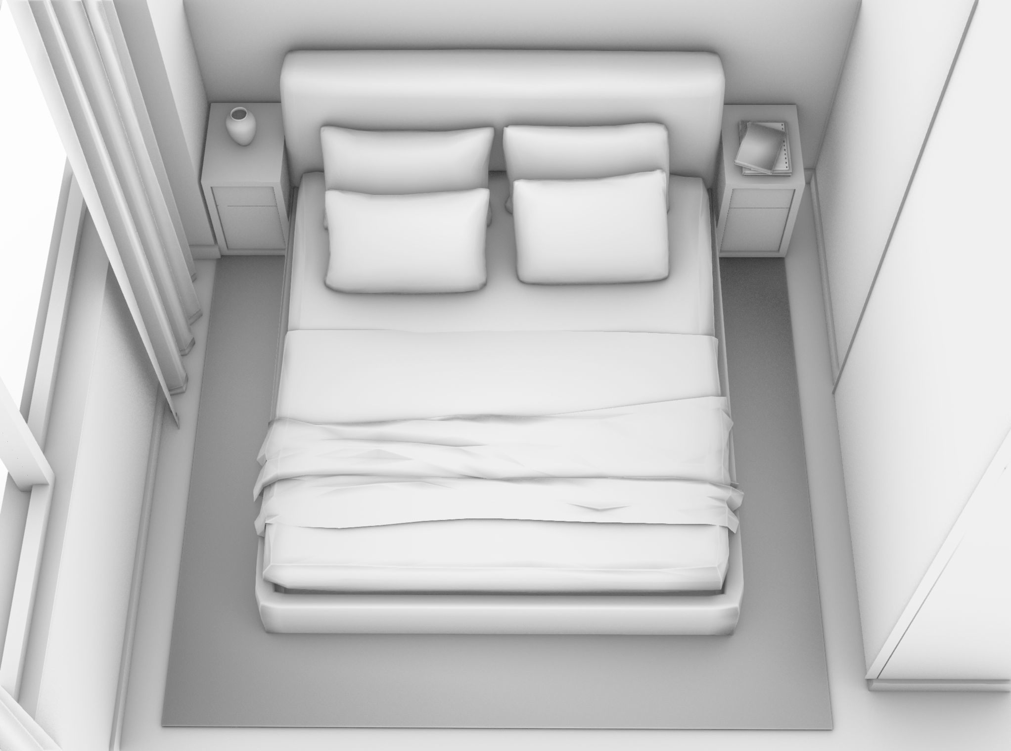 Living Room with Bedroom and Bathroom Interior 3D model_3