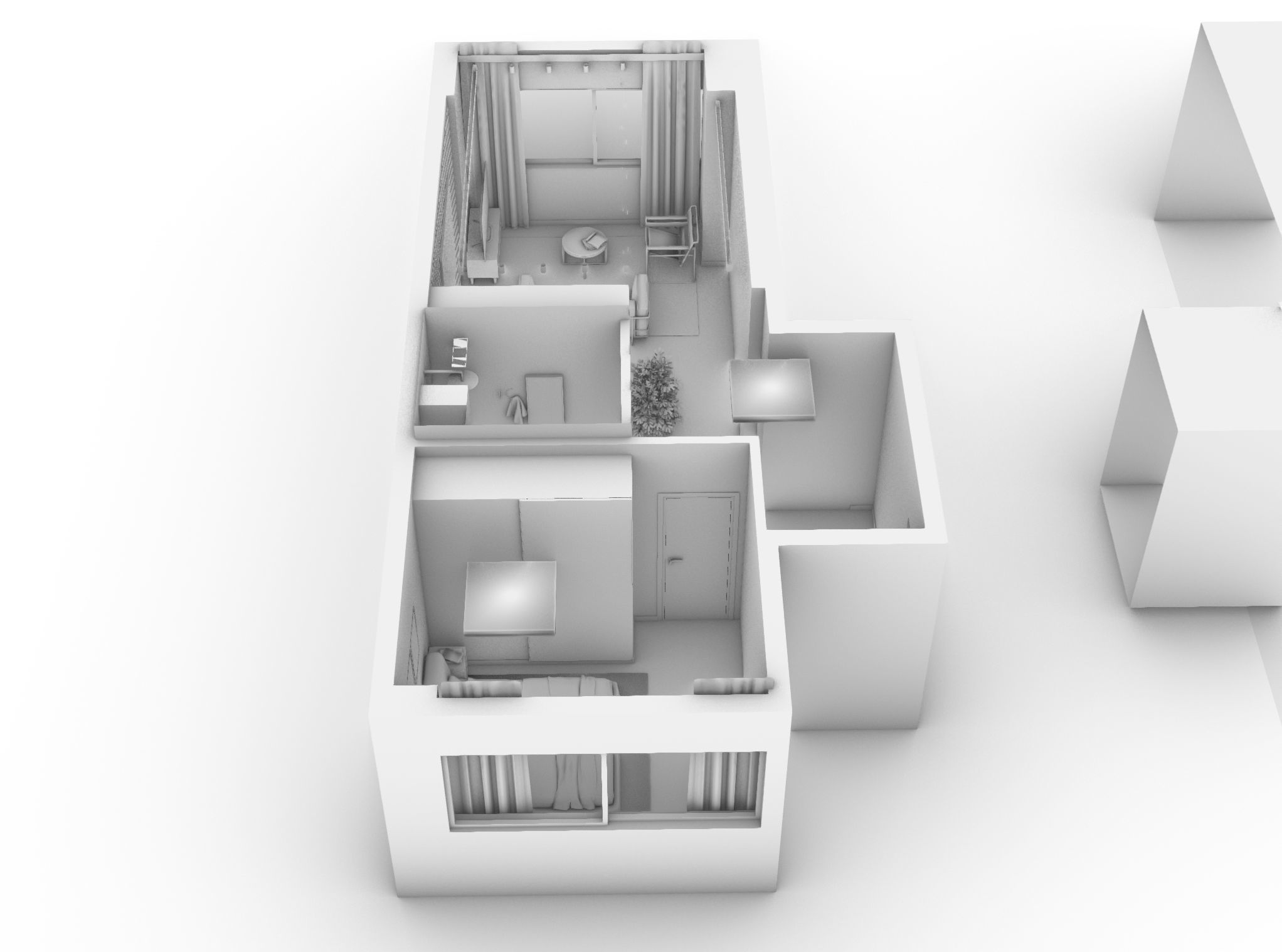Living Room with Bedroom and Bathroom Interior 3D model_4