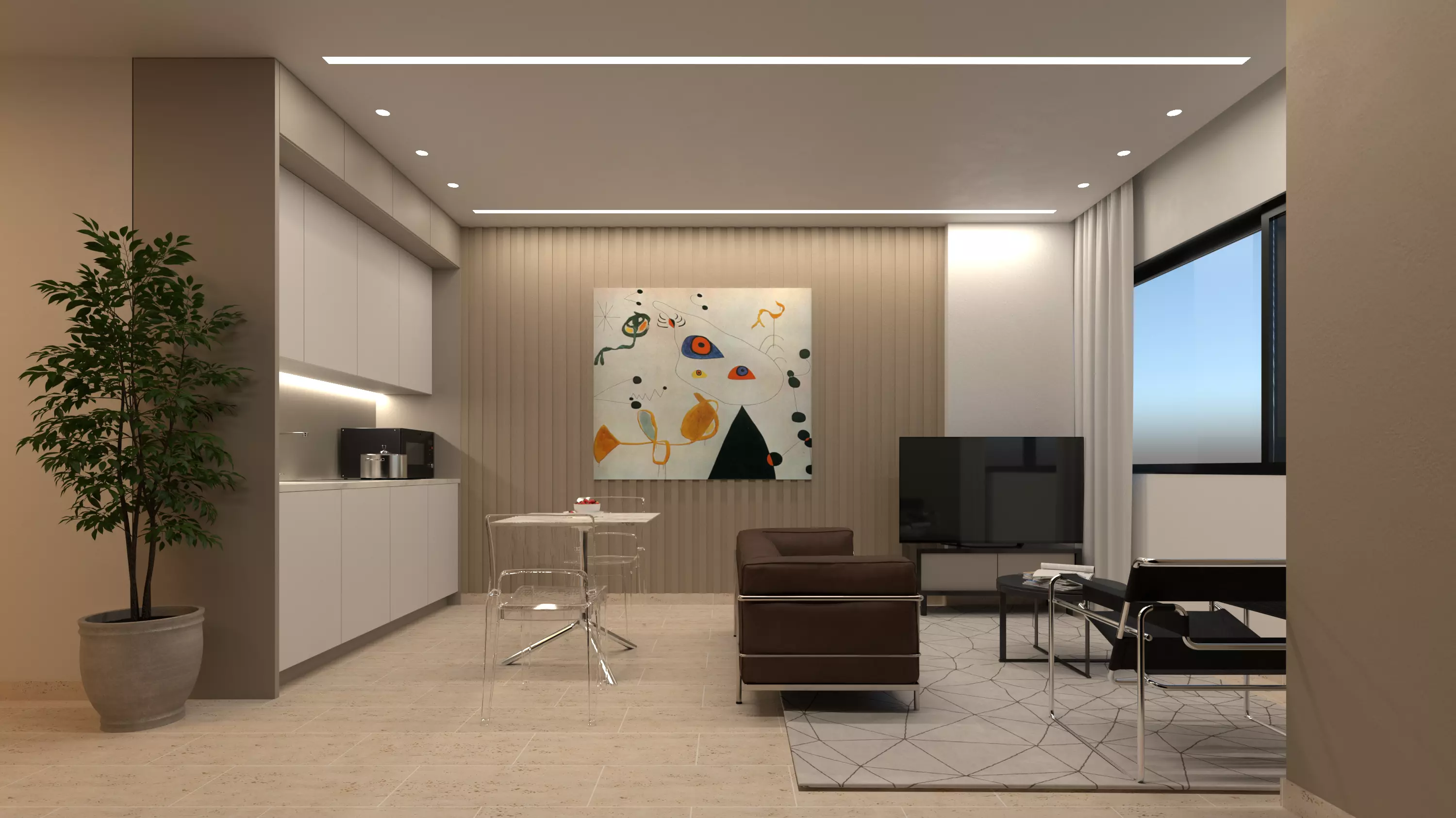 Living Room with Bedroom and Bathroom Interior 3D model_0