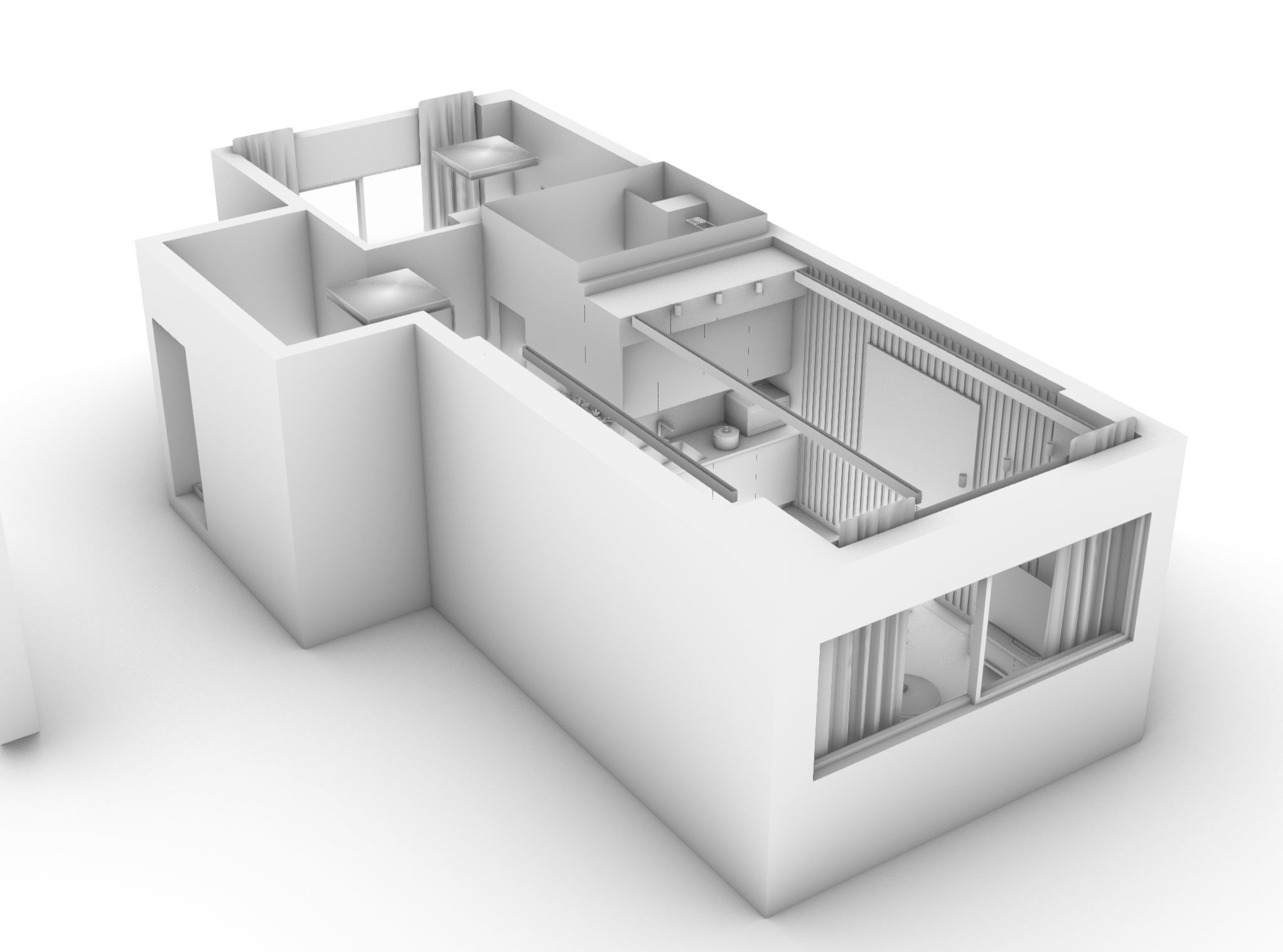 Living Room with Bedroom and Bathroom Interior 3D model_6