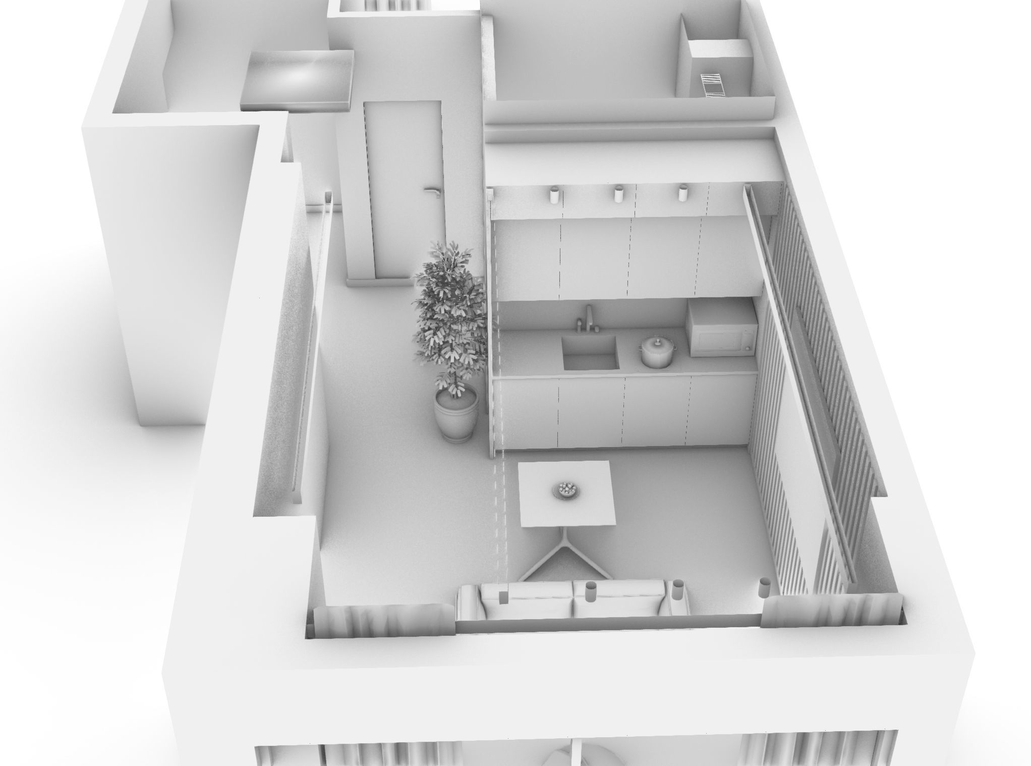 Living Room with Bedroom and Bathroom Interior 3D model_5