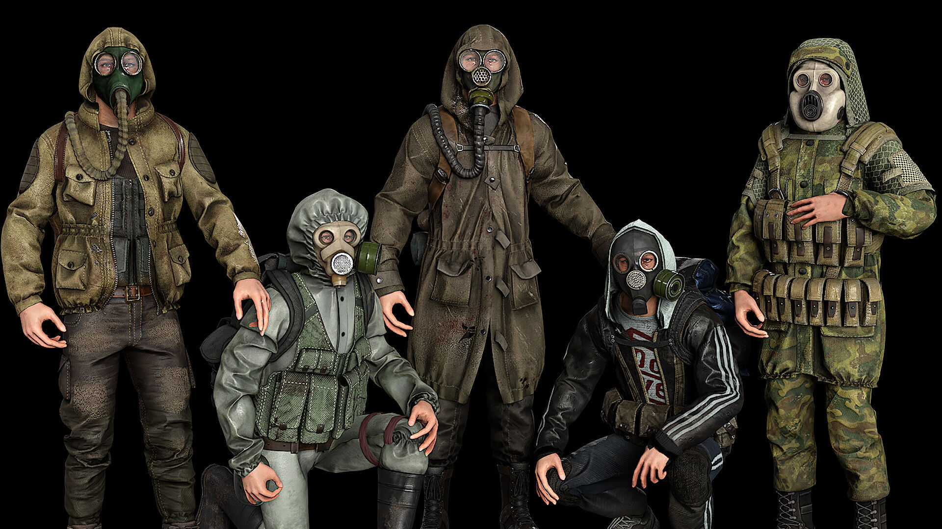 Post apocalyptic survivors MEGA pack 5 game ready characters Low-poly 3D model_1