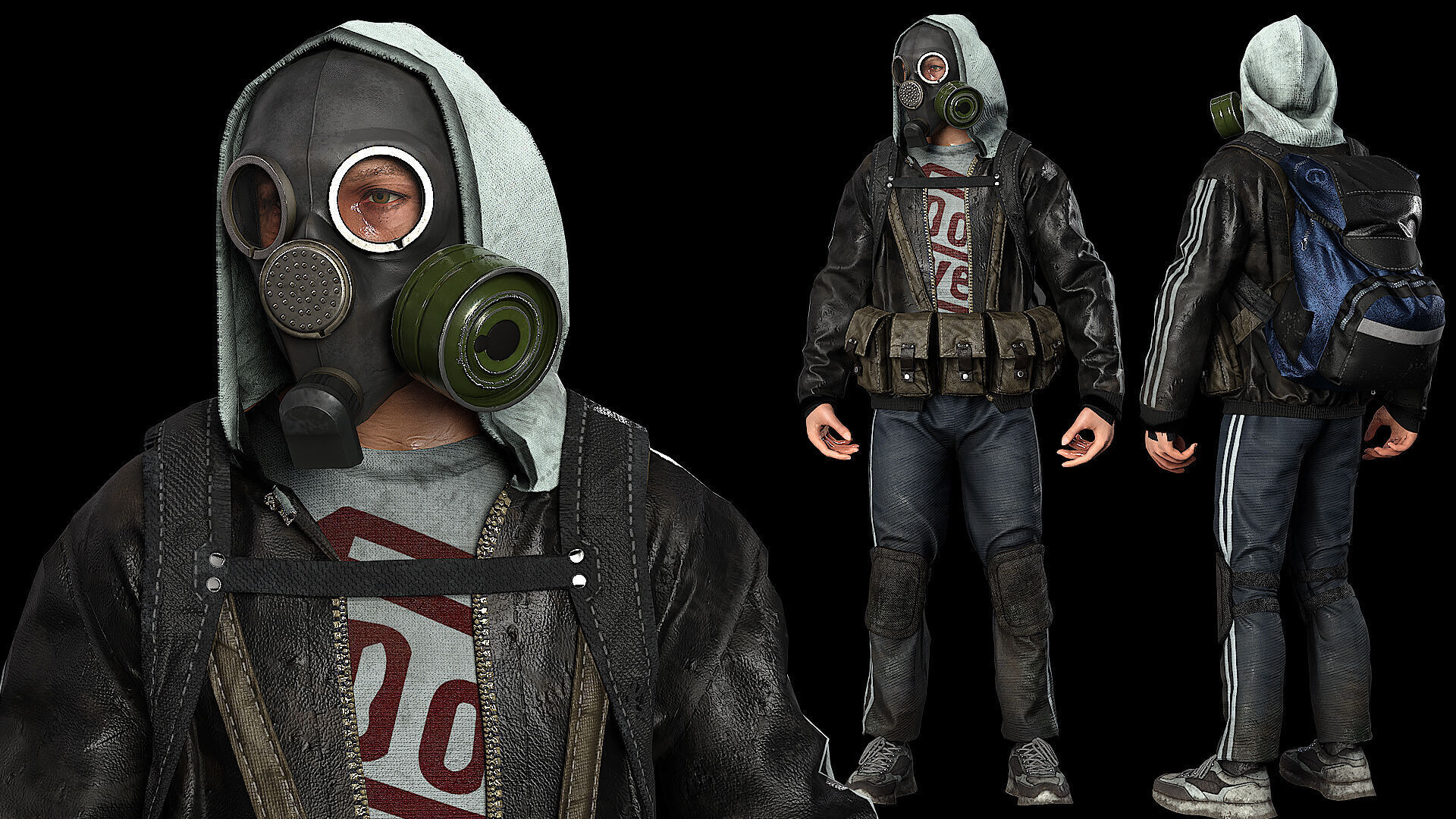 Post apocalyptic survivors MEGA pack 5 game ready characters Low-poly 3D model_8