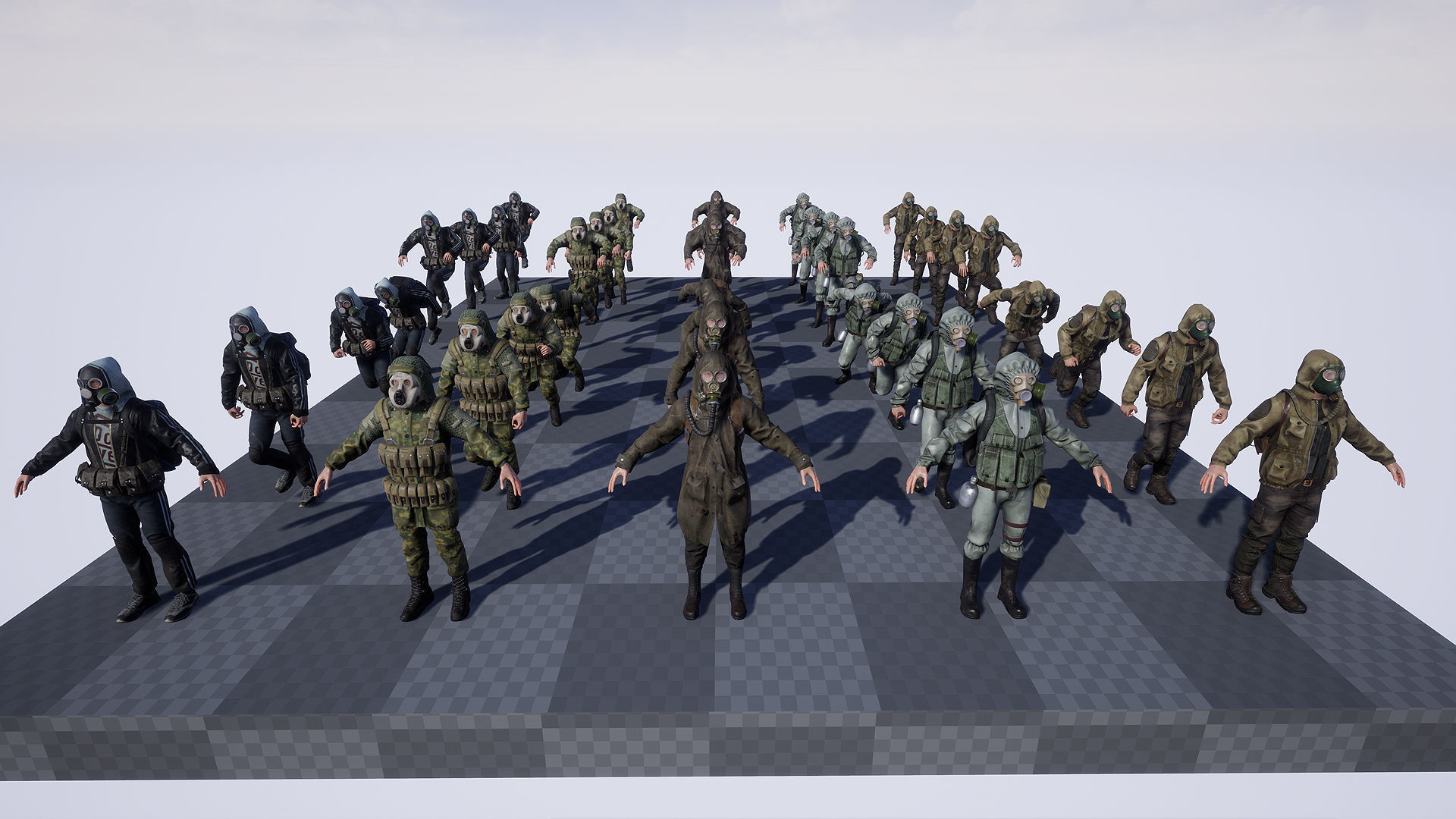 Post apocalyptic survivors MEGA pack 5 game ready characters Low-poly 3D model_15