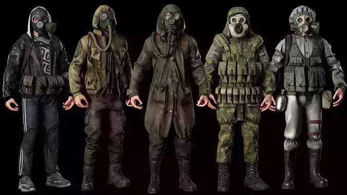 Post apocalyptic survivors MEGA pack 5 game ready characters  Low-poly 3D model