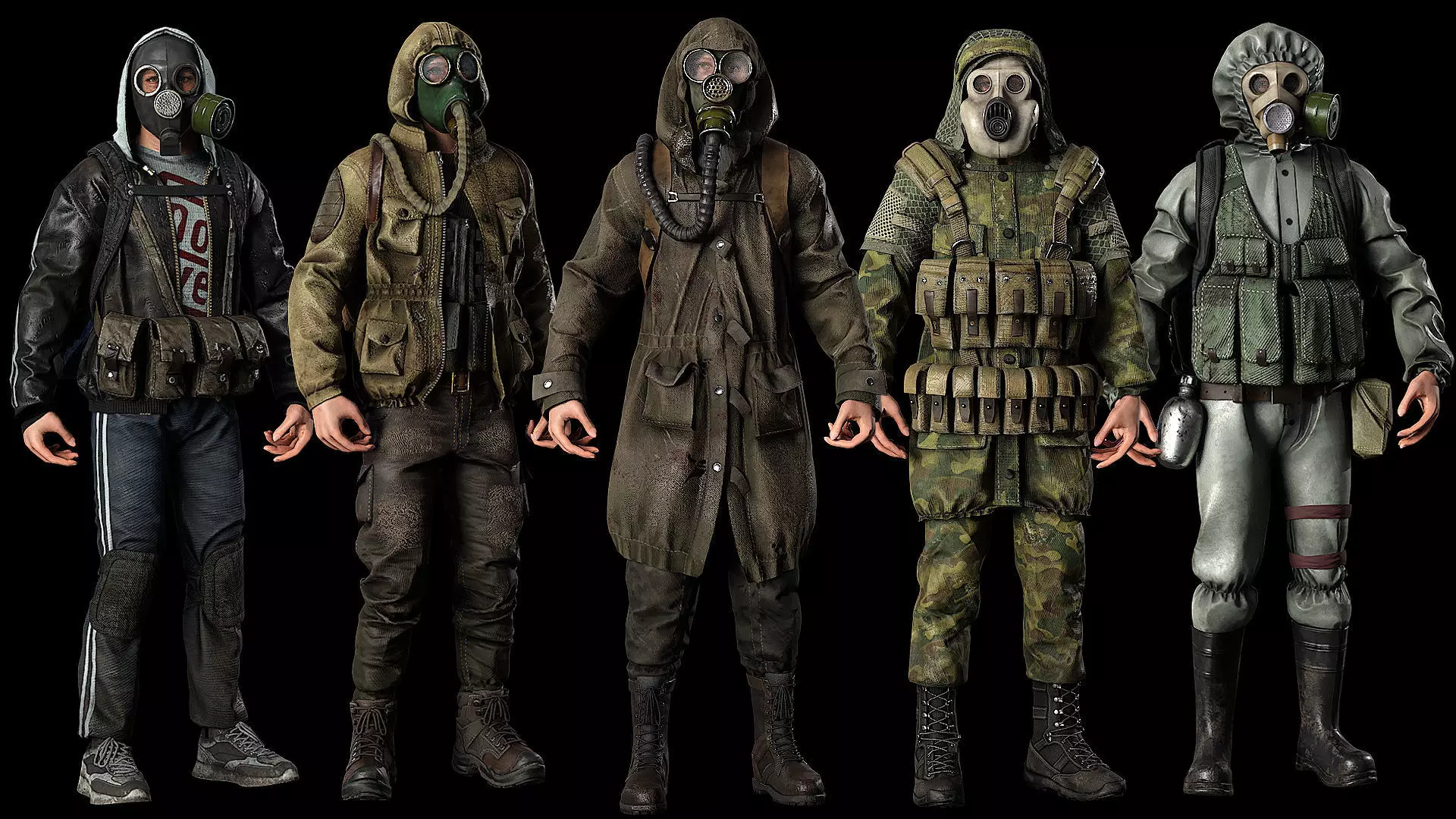 Post apocalyptic survivors MEGA pack 5 game ready characters Low-poly 3D model_0