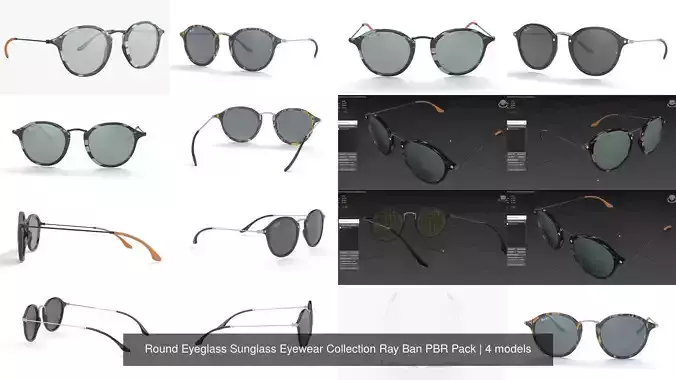 Round Eyeglass Sunglass Eyewear Collection Ray Ban PBR Pack 