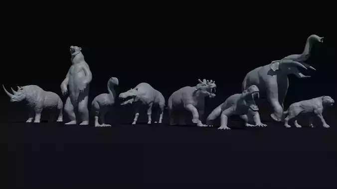Prehistoric Animals Super Bundle x8 3D printable detailed 3D Model Collection