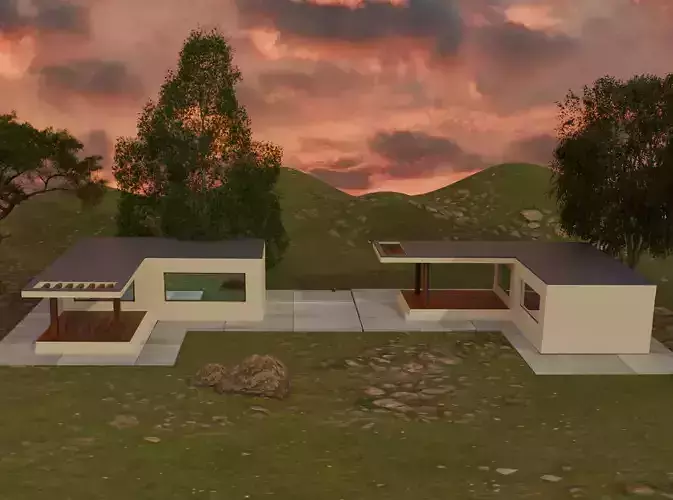 Realistic Mountain Landscape with Cottage Sky - Blender Model 3D print model