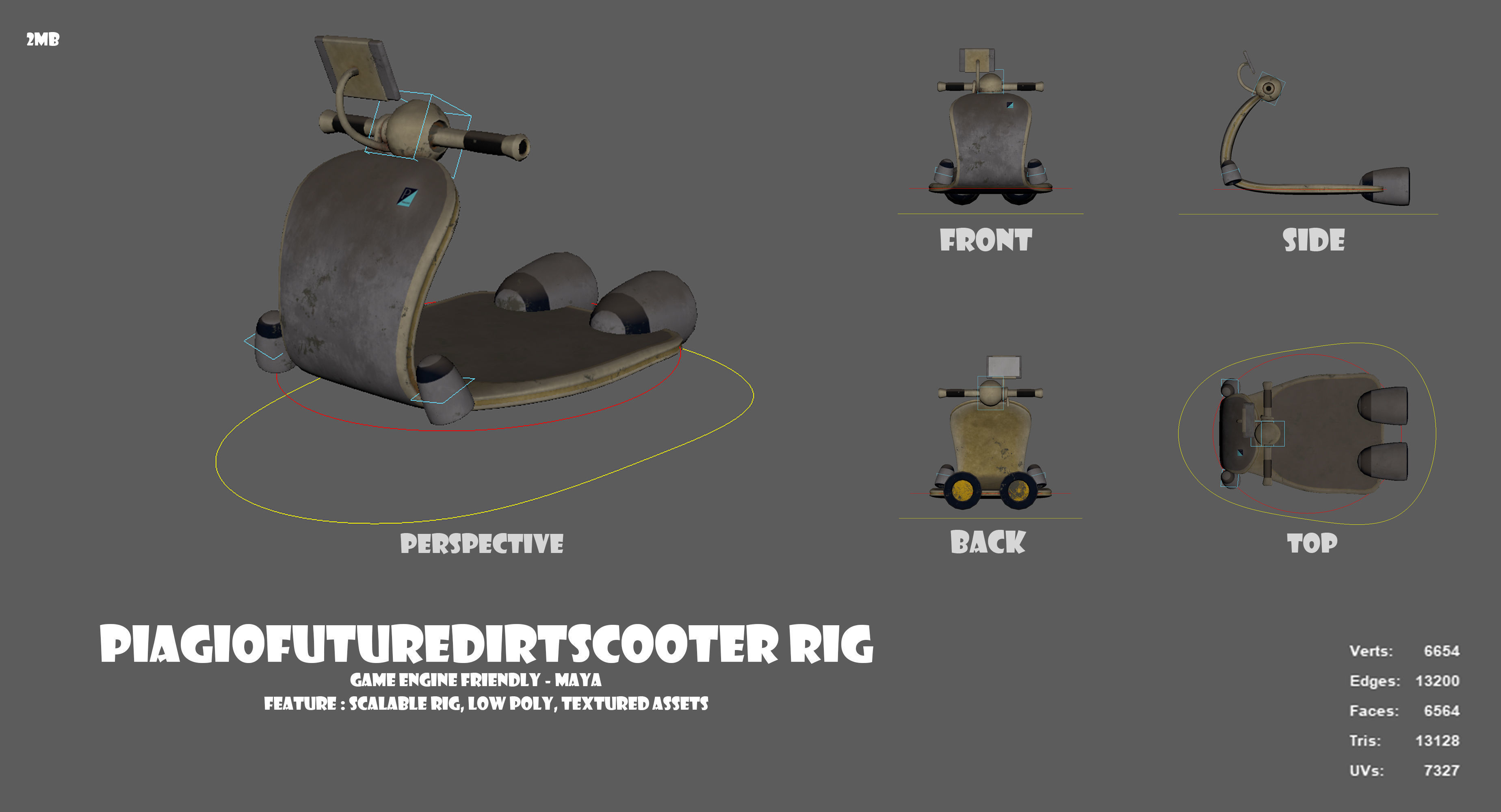 Future Dirt Scooter RIG for Maya and Game Engine Low-poly 3D model_1