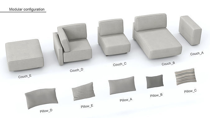 Modular Chaise Longue Sofa 3D model 2