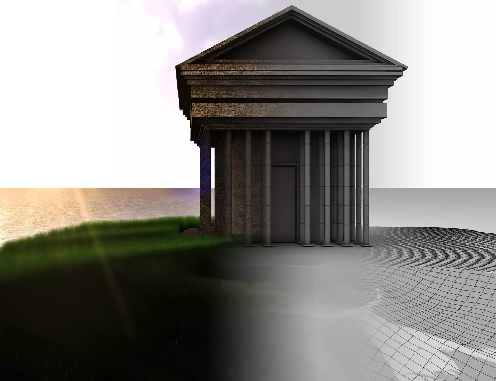 temple building in middle of grassy field Free 3D model