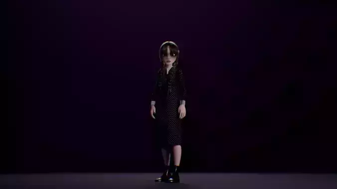 Game-Ready Stylized 3D Character Wednesday Addams Low-poly 3D model
