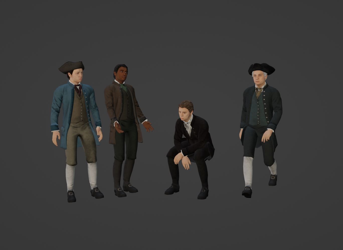 1700s Upper Middle Class Man Low-poly 3D model_2